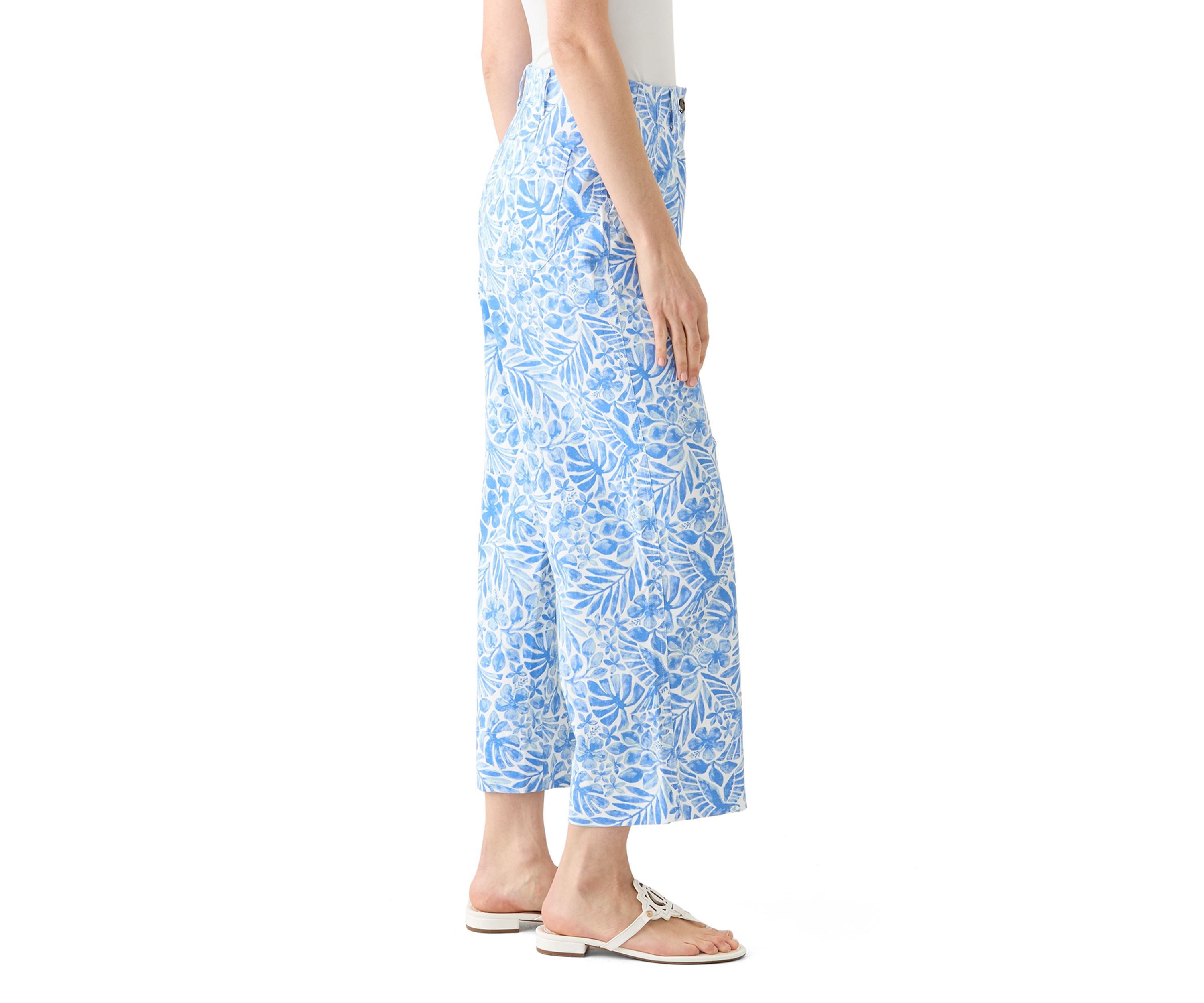 Womens Wide Leg Cropped Printed Chino Pants