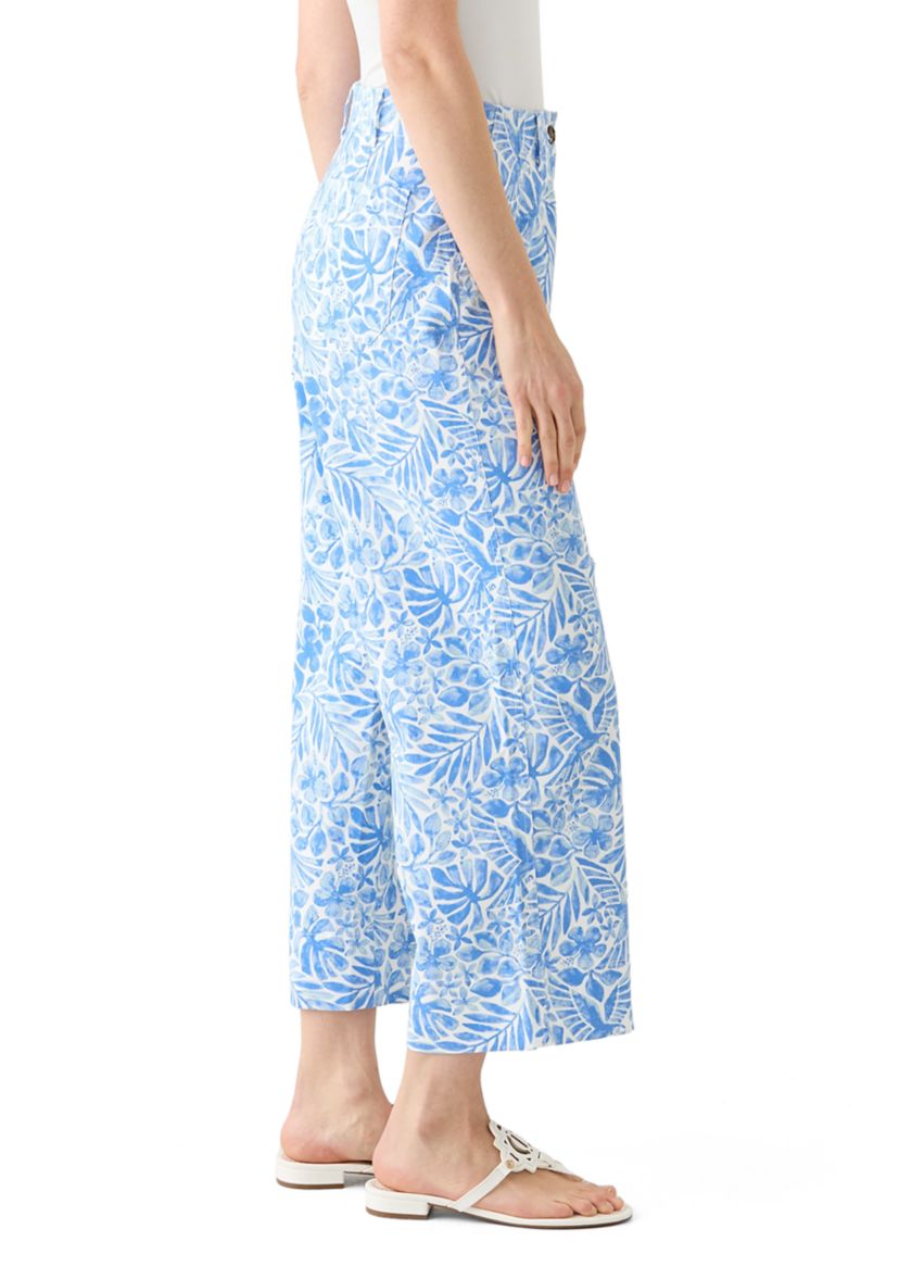 Womens Wide Leg Cropped Printed Chino Pants