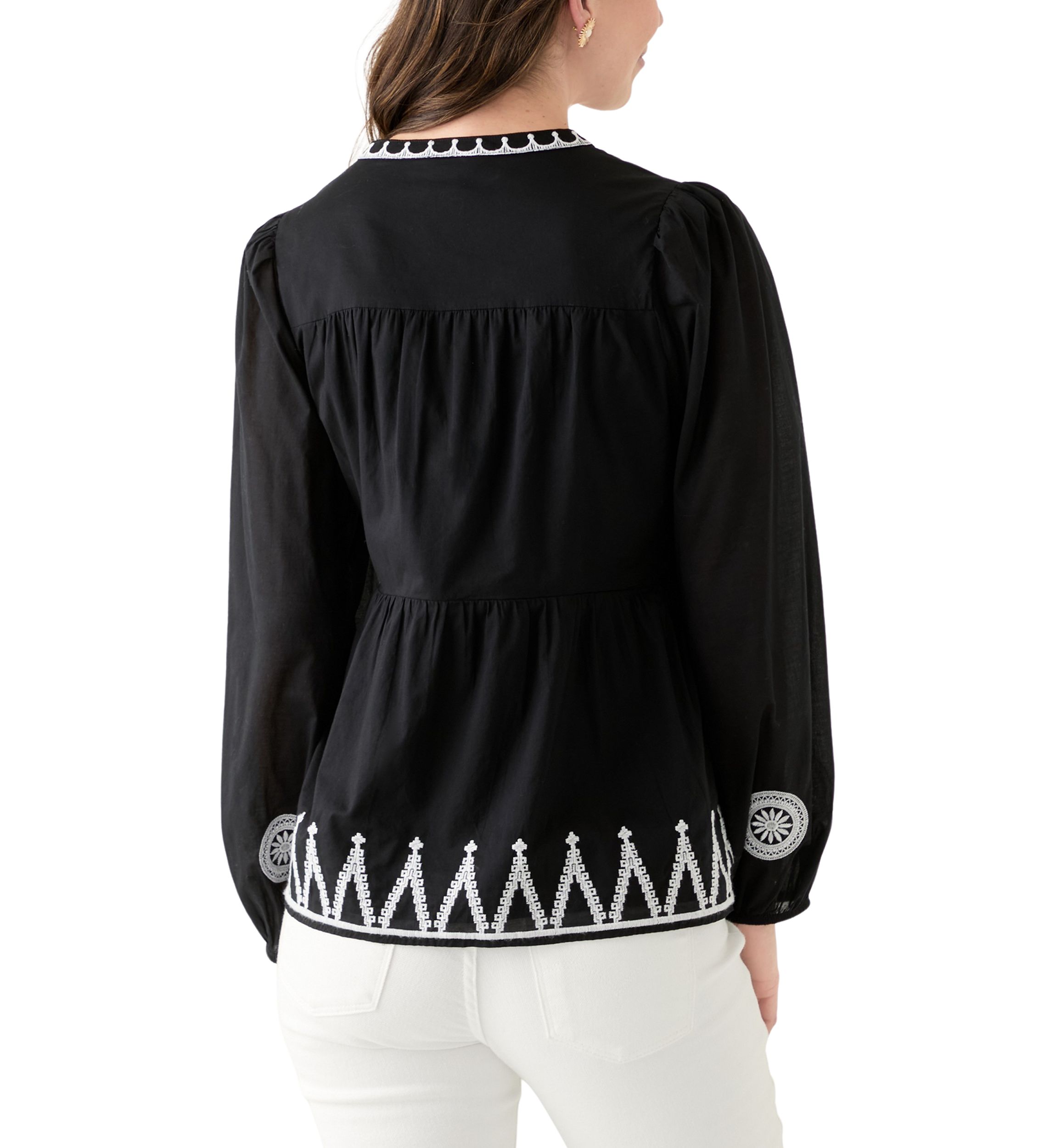 Womens Long Sleeve Embroidered Peasant Blouse