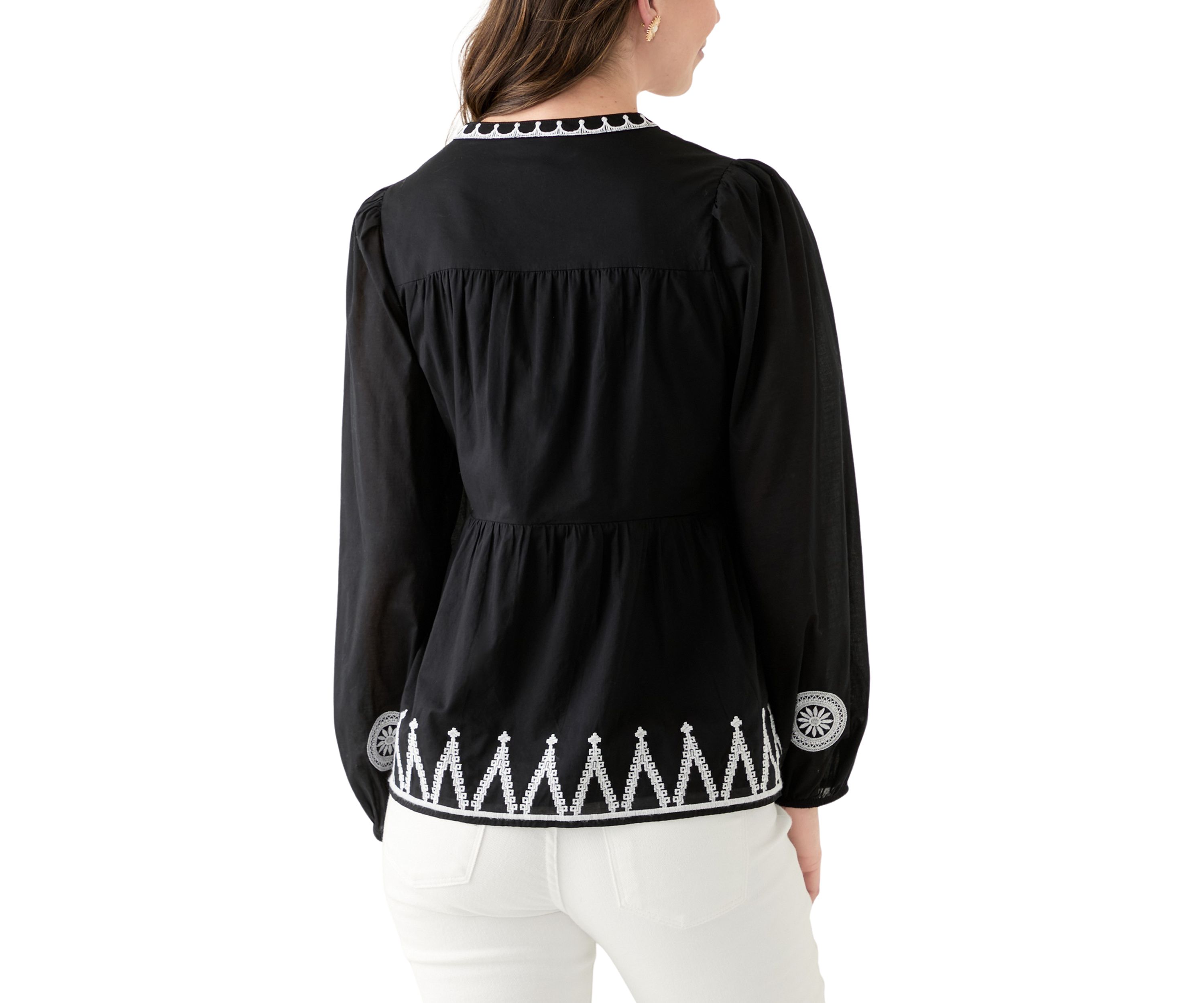 Womens Long Sleeve Embroidered Peasant Blouse
