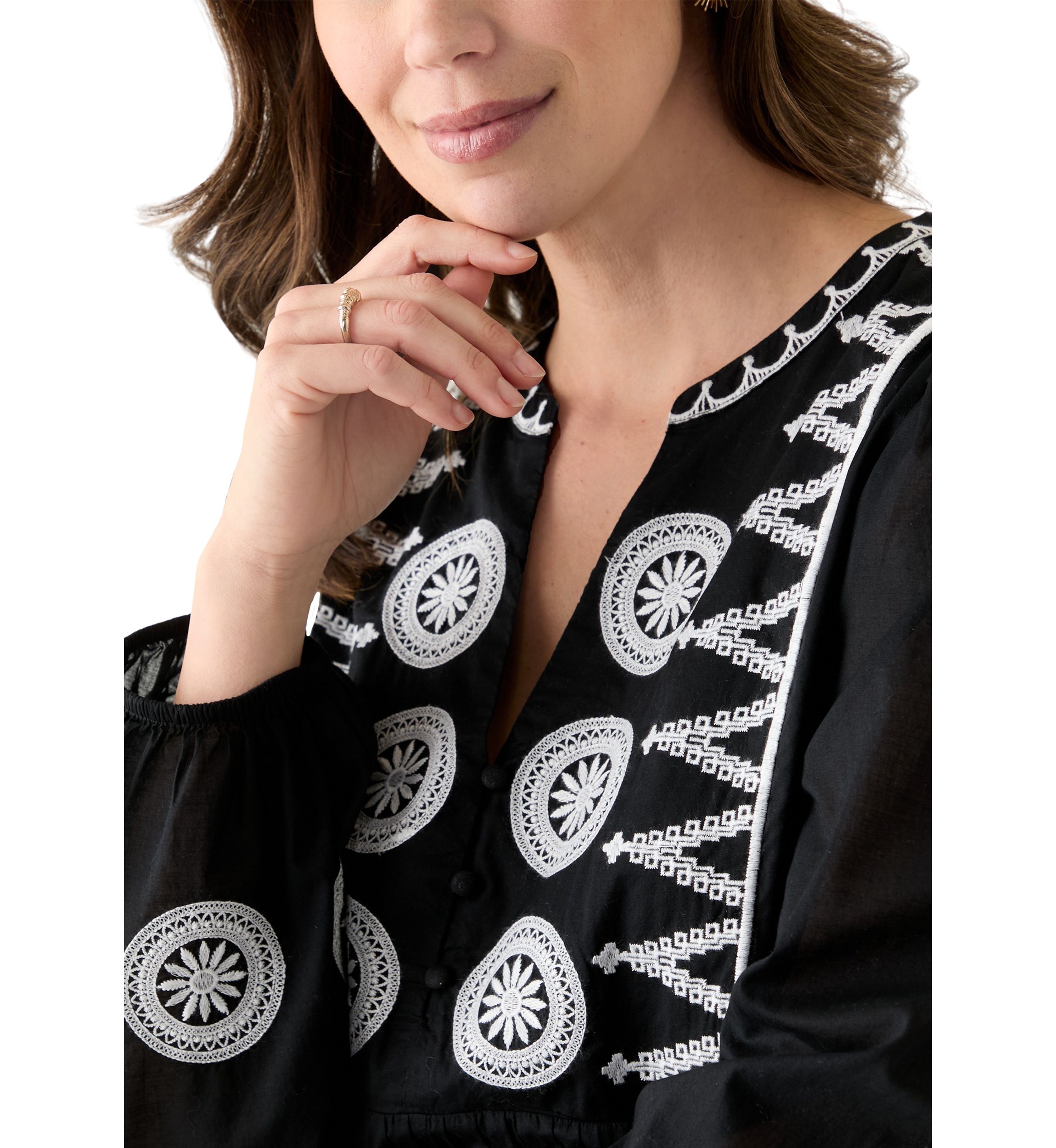 Womens Long Sleeve Embroidered Peasant Blouse