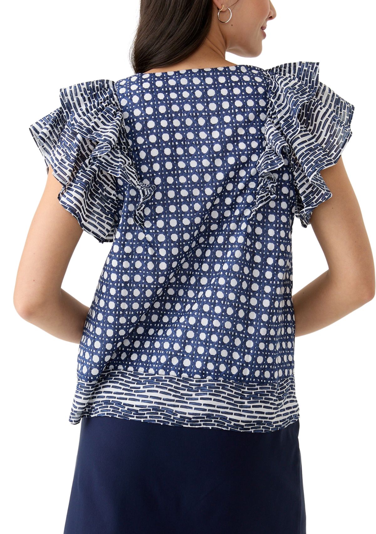 Womens Short Ruffle Sleeve Printed Top 