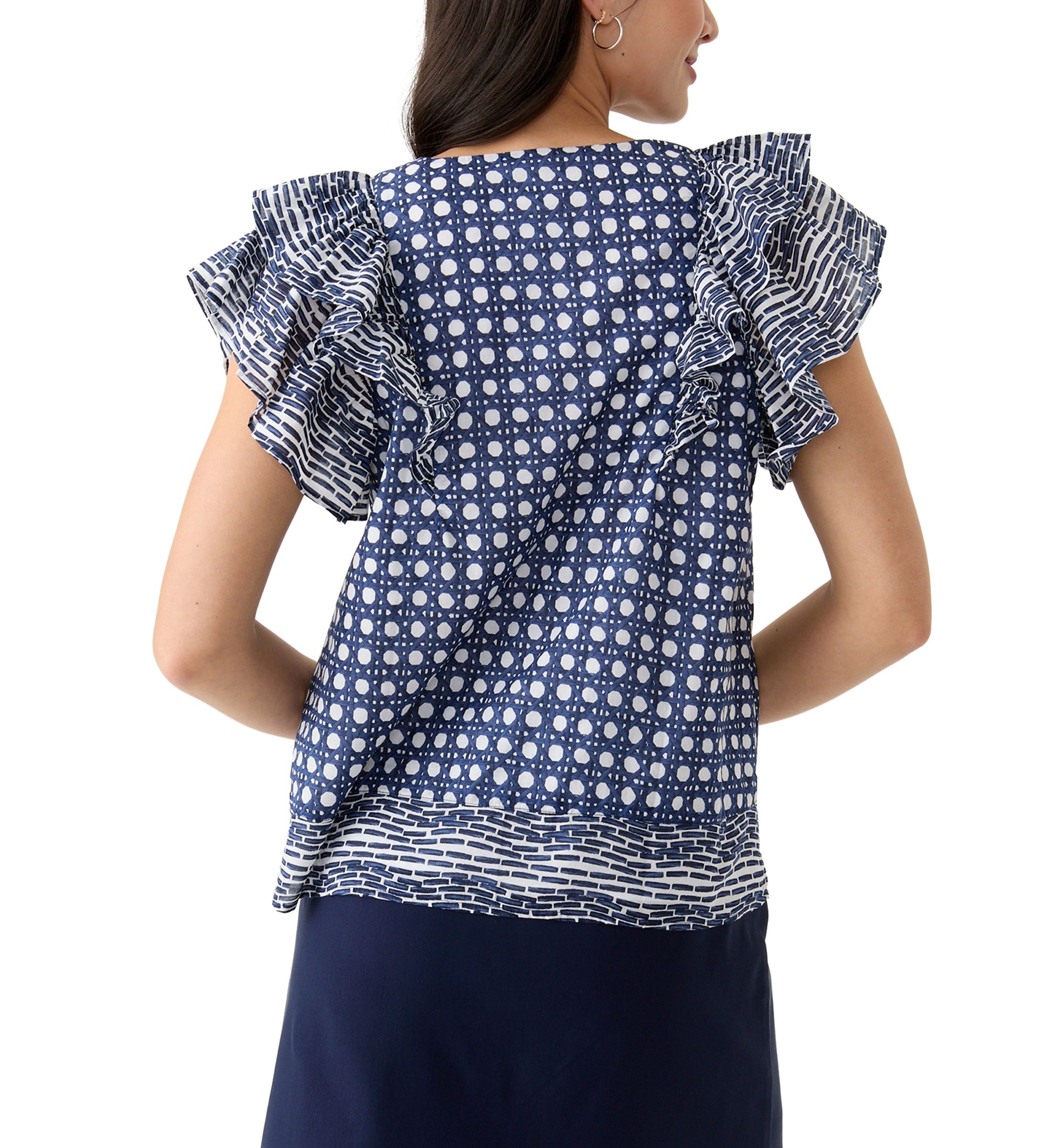Womens Short Ruffle Sleeve Printed Top 