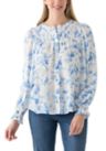 Womens Blouson Sleeve Printed Smocked Top 