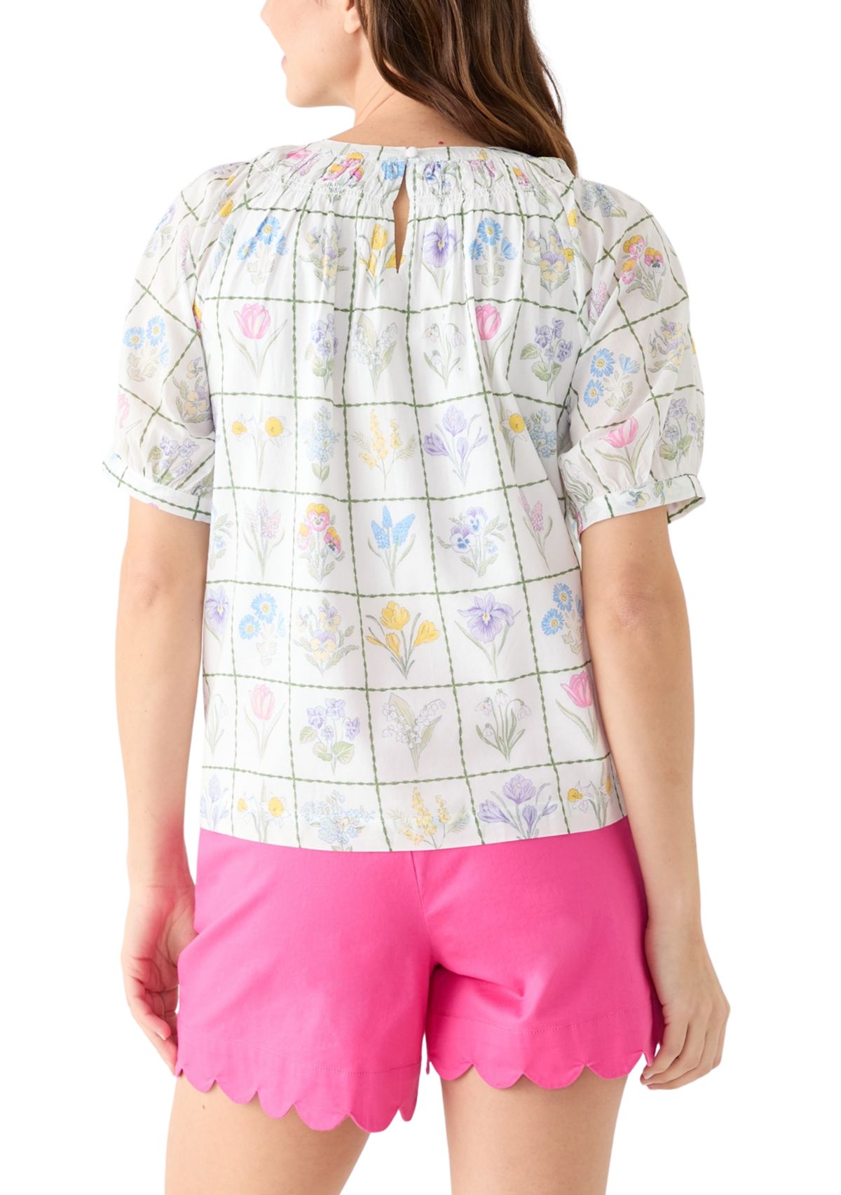 Womens Printed Smocked Neck Top