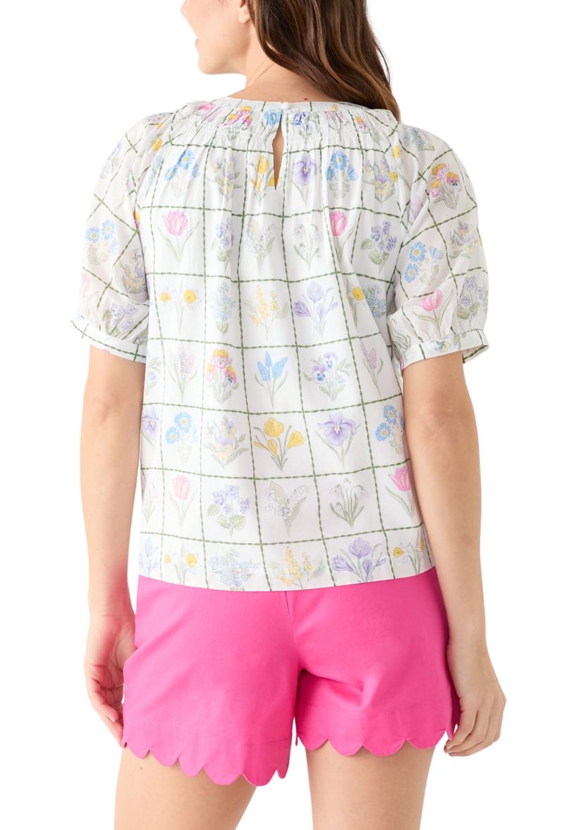 Womens Printed Smocked Neck Top