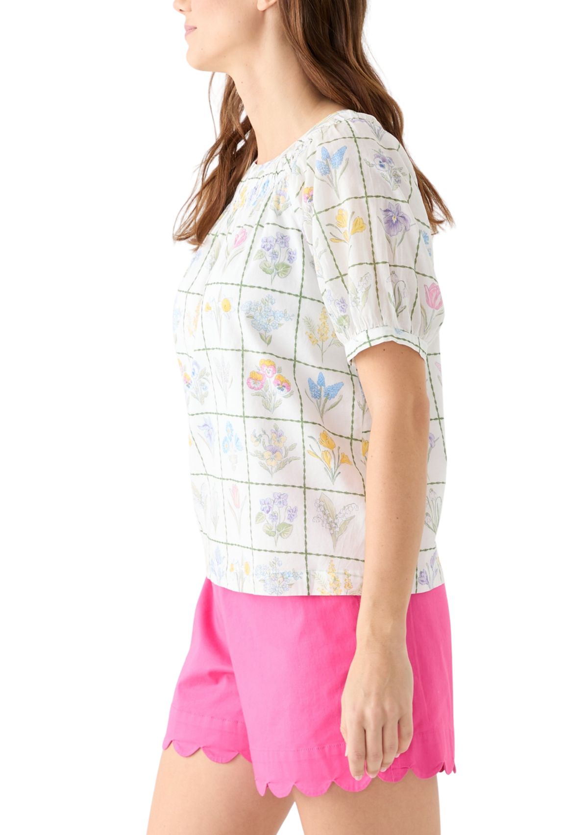 Womens Printed Smocked Neck Top