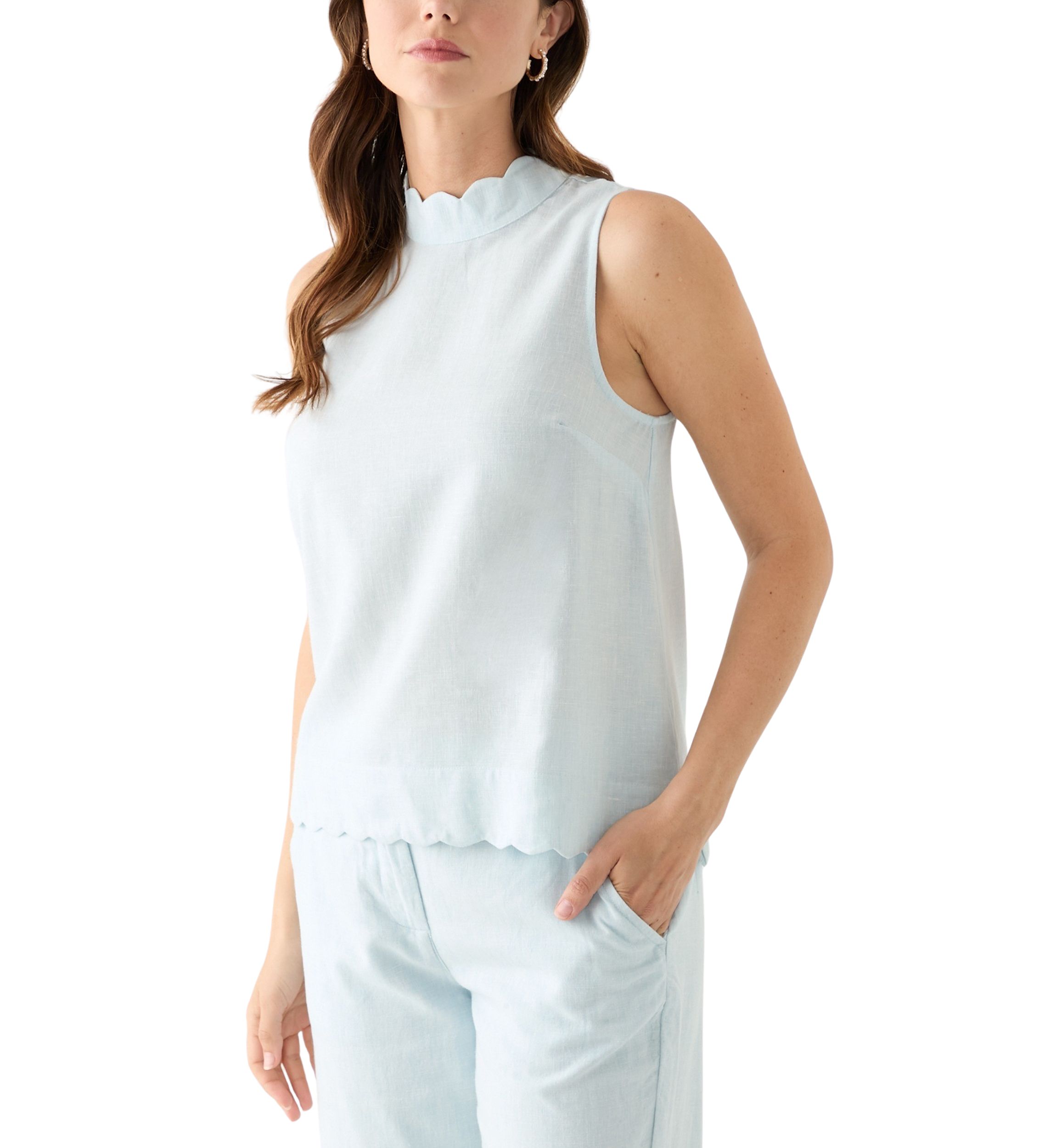 Womens Scalloped Neck Tank Top