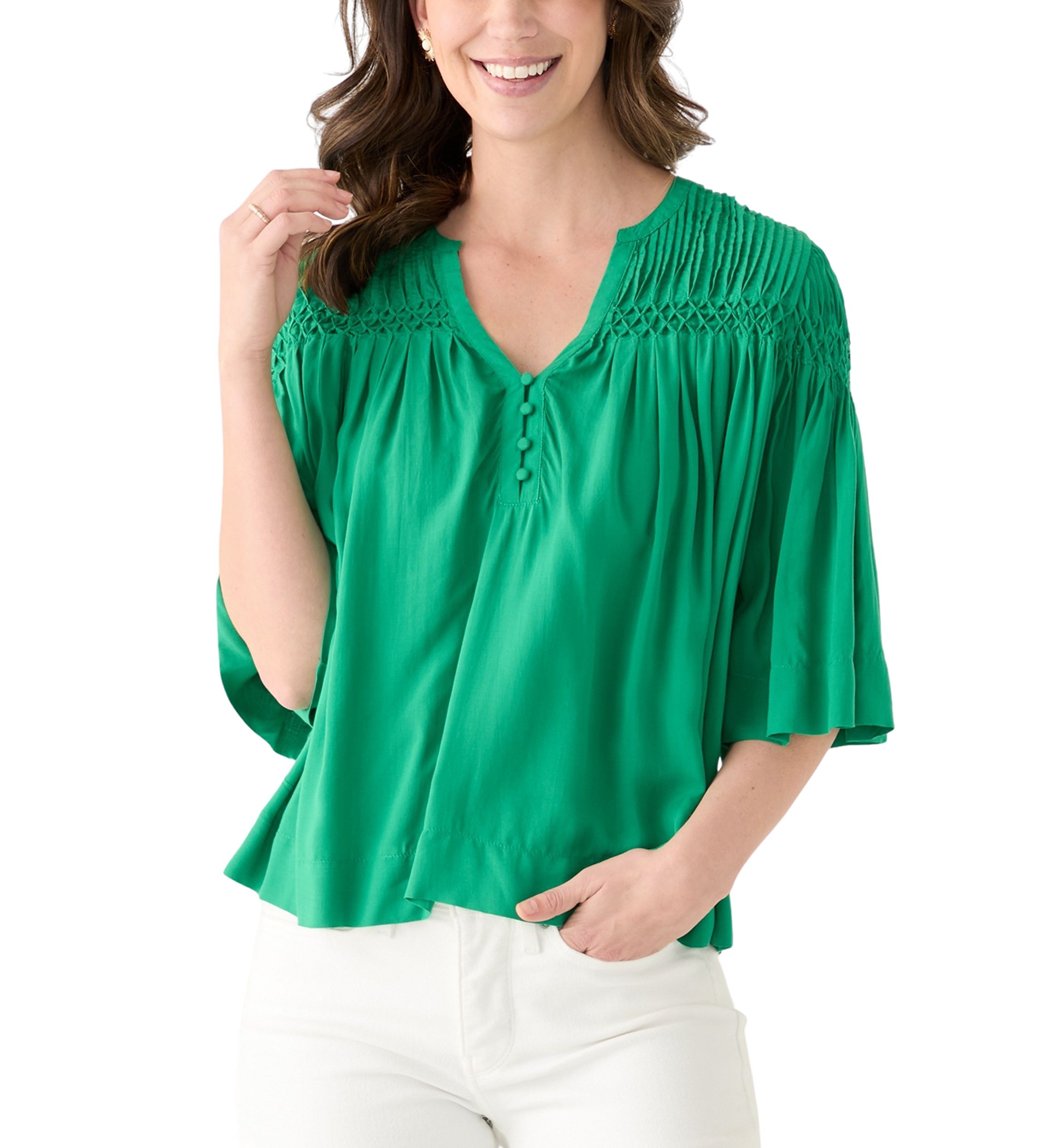 Womens 3/4 Sleeve Pintuck Top