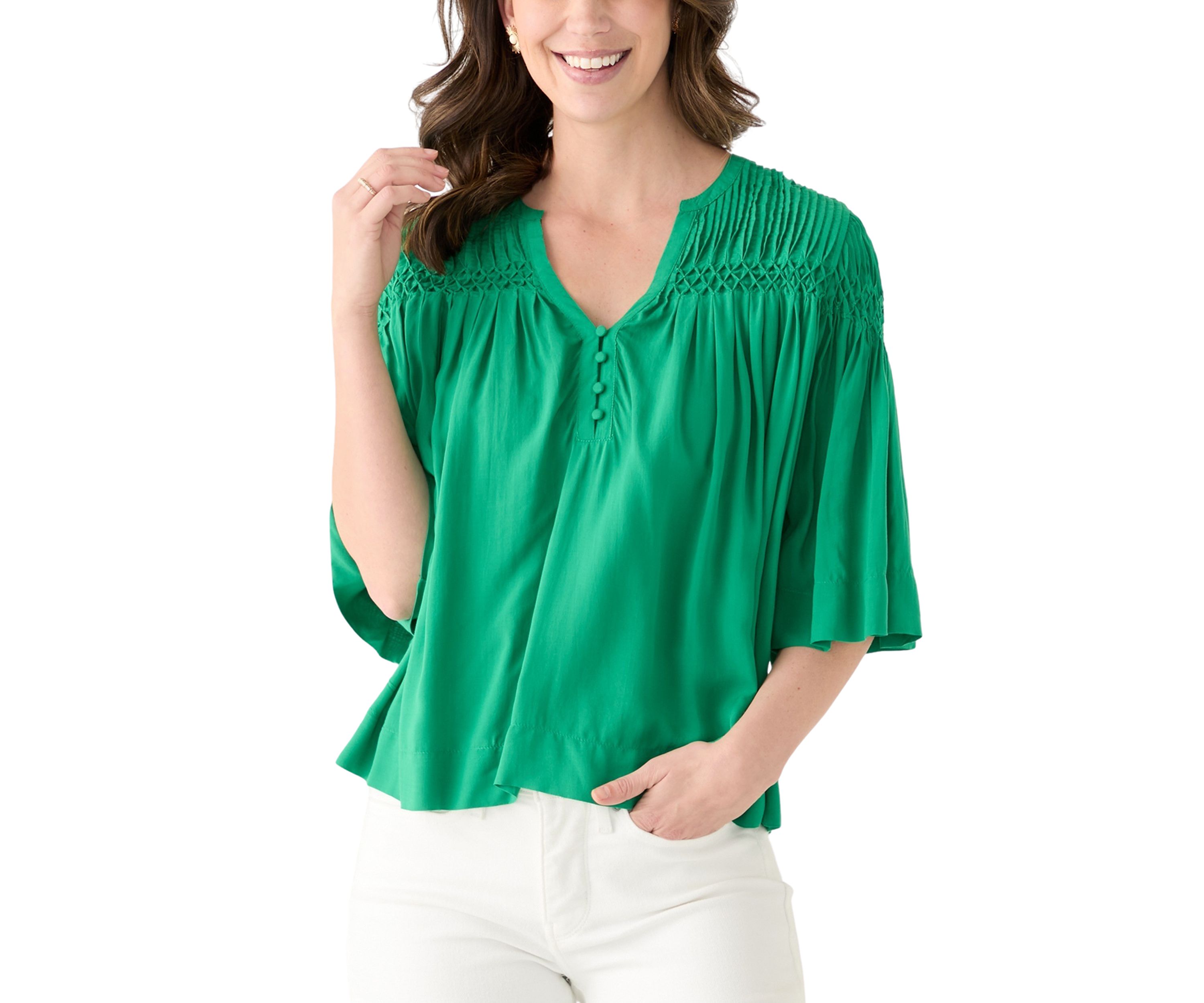 Womens 3/4 Sleeve Pintuck Top
