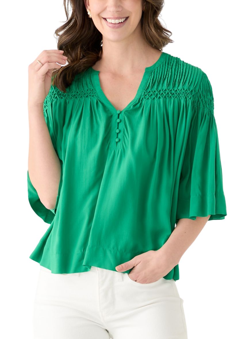 Womens 3/4 Sleeve Pintuck Top
