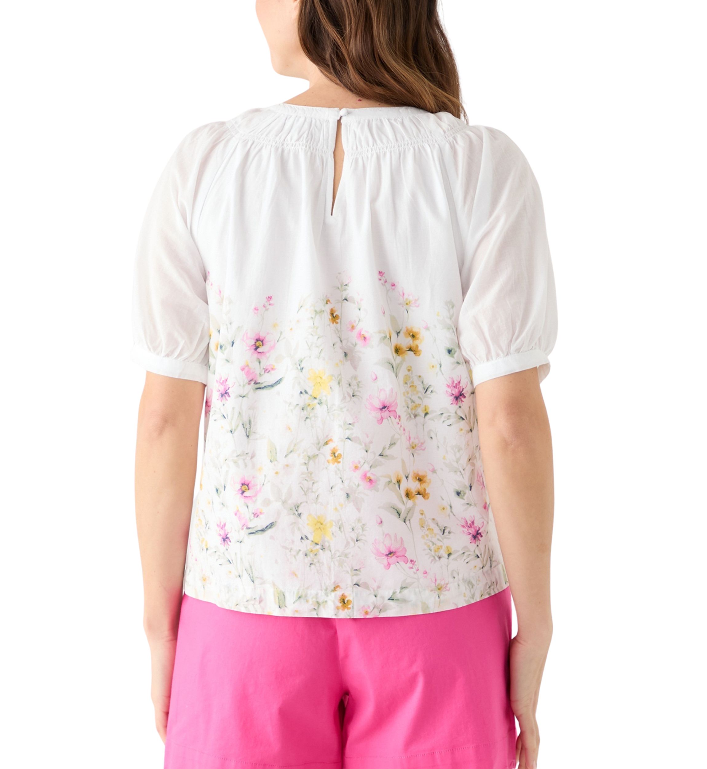 Womens Printed Smocked Neck Top