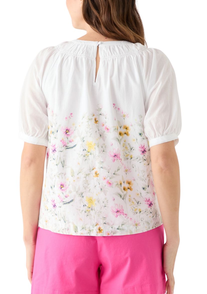 Womens Printed Smocked Neck Top