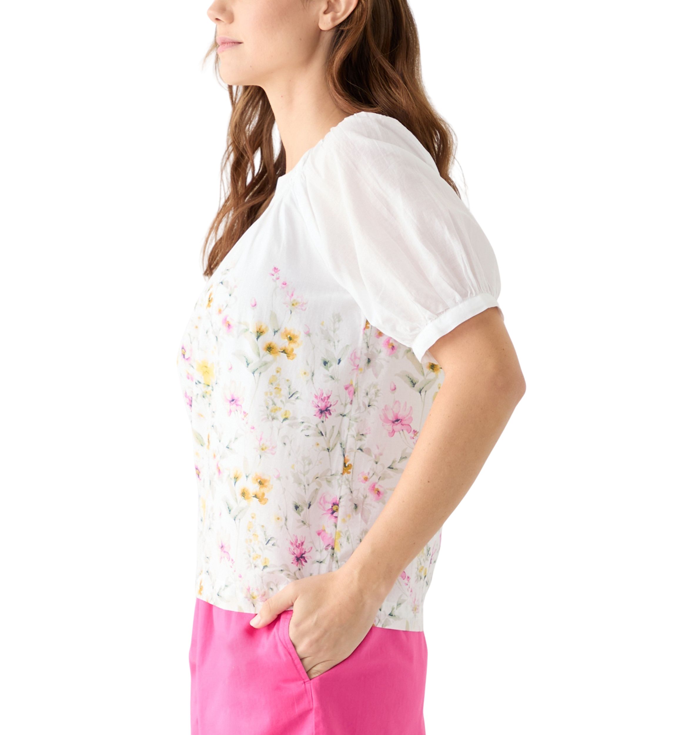 Womens Printed Smocked Neck Top