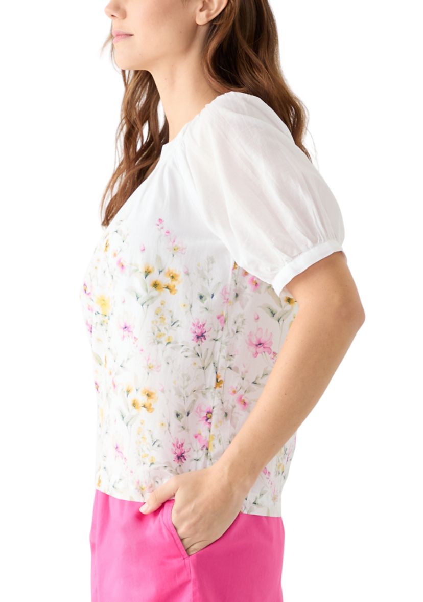Womens Printed Smocked Neck Top