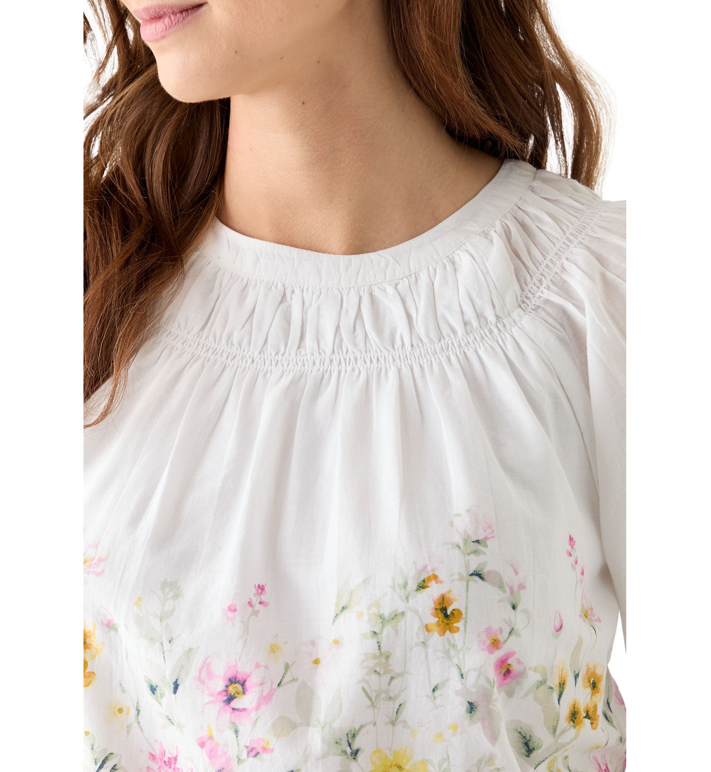 Womens Printed Smocked Neck Top