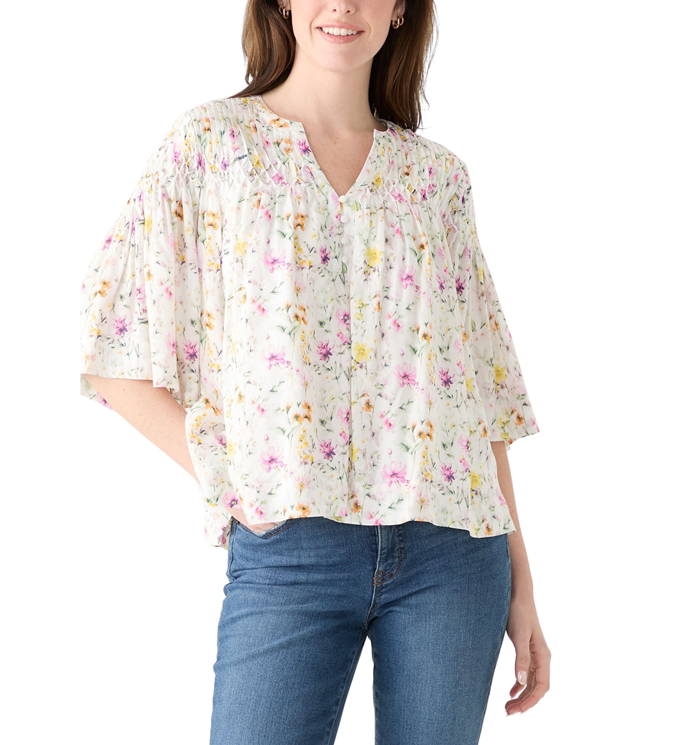 Womens 3/4 Sleeve Pintuck Top
