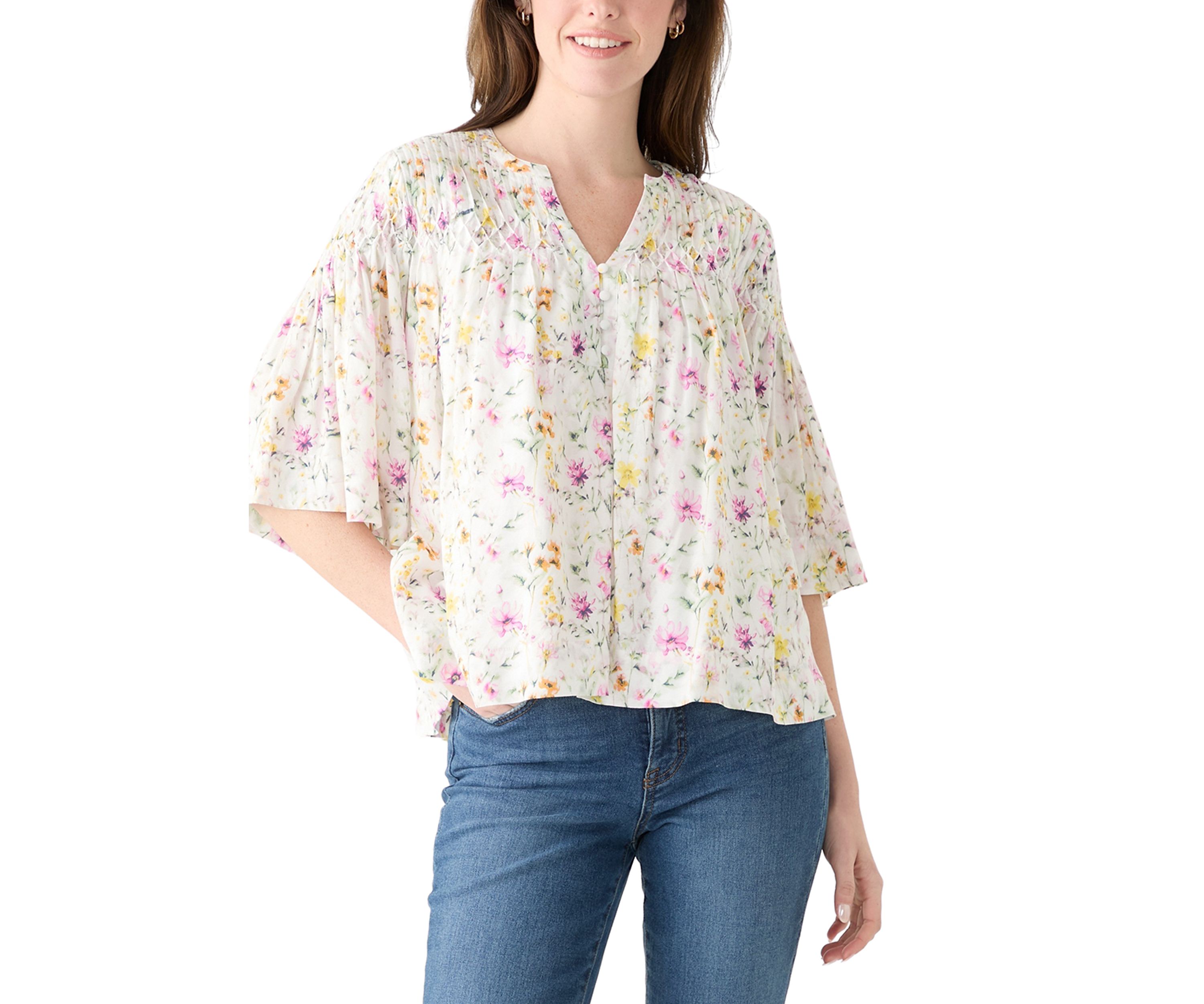 Womens 3/4 Sleeve Pintuck Top