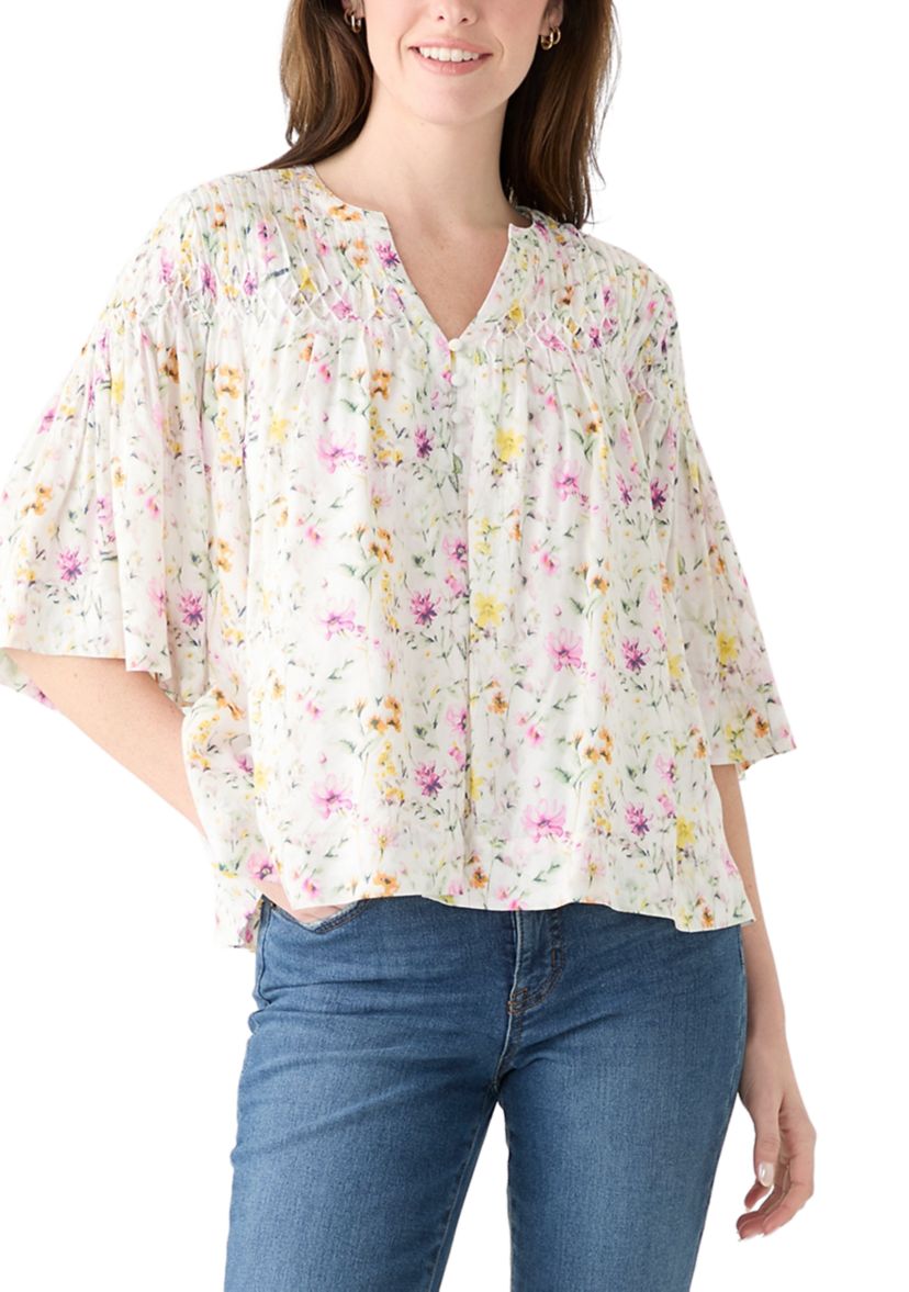 Womens 3/4 Sleeve Pintuck Top