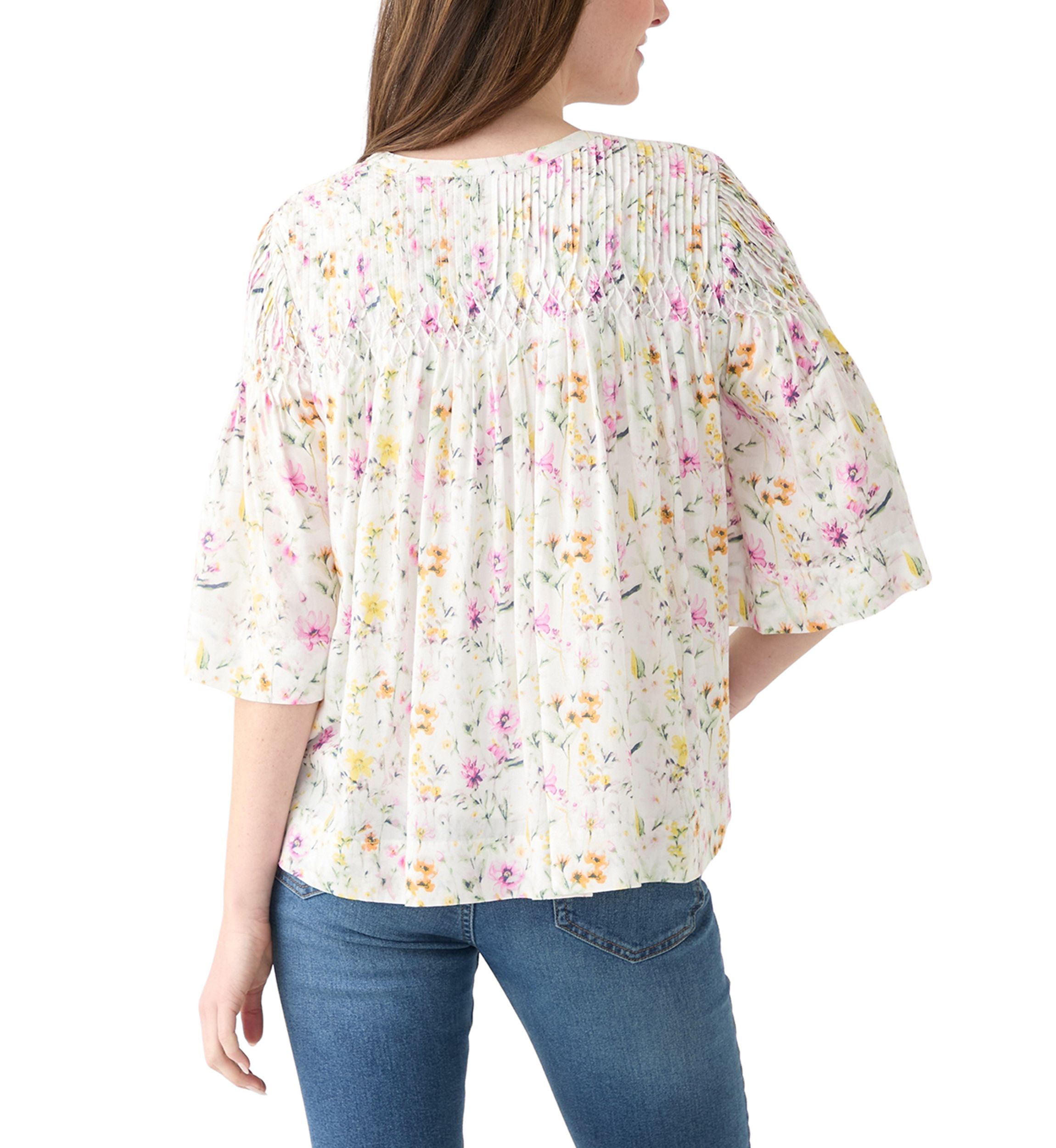 Womens 3/4 Sleeve Pintuck Top