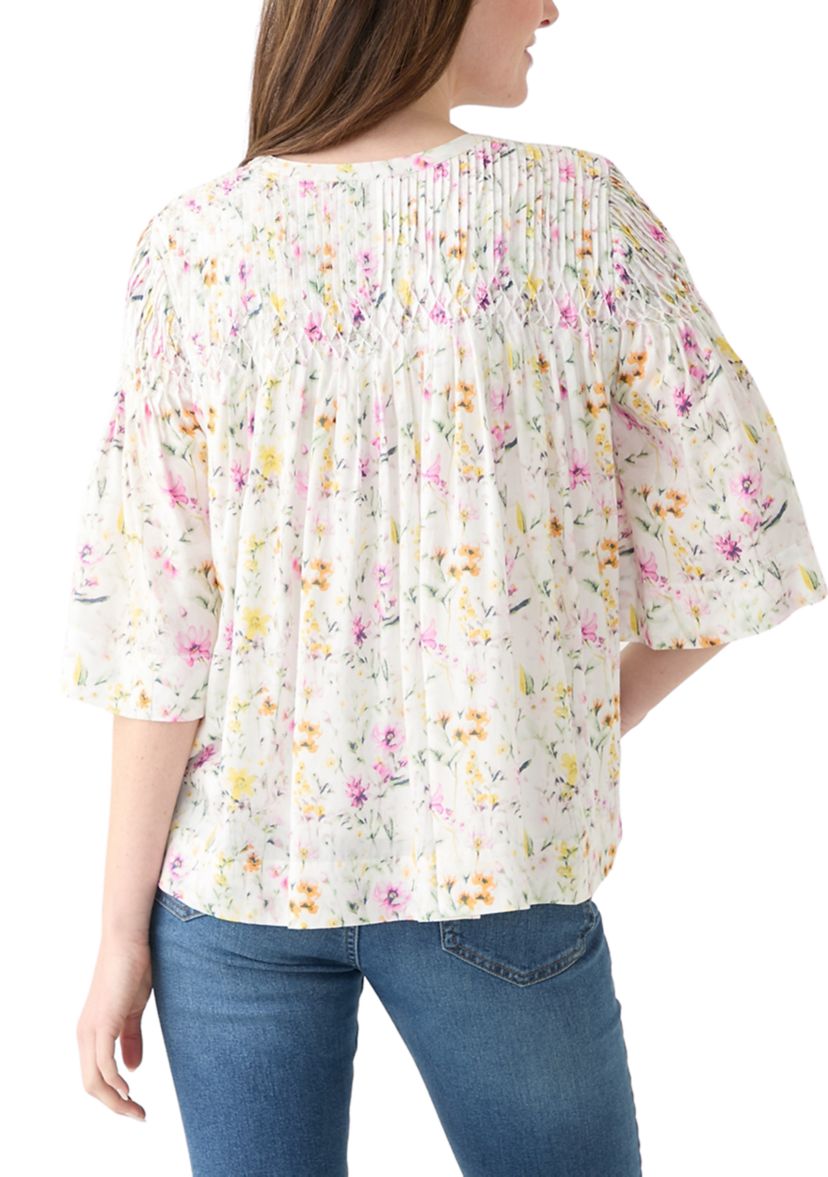 Womens 3/4 Sleeve Pintuck Top