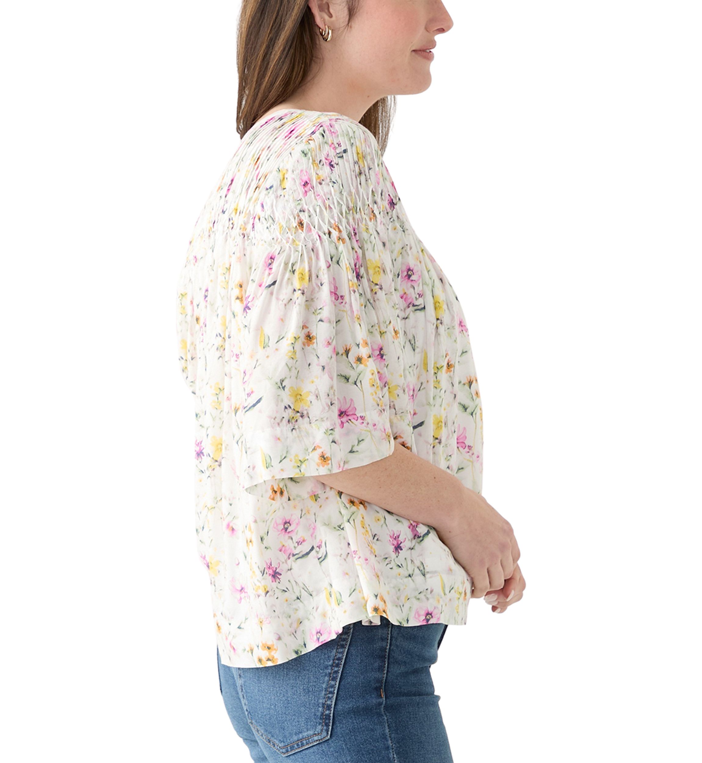 Womens 3/4 Sleeve Pintuck Top