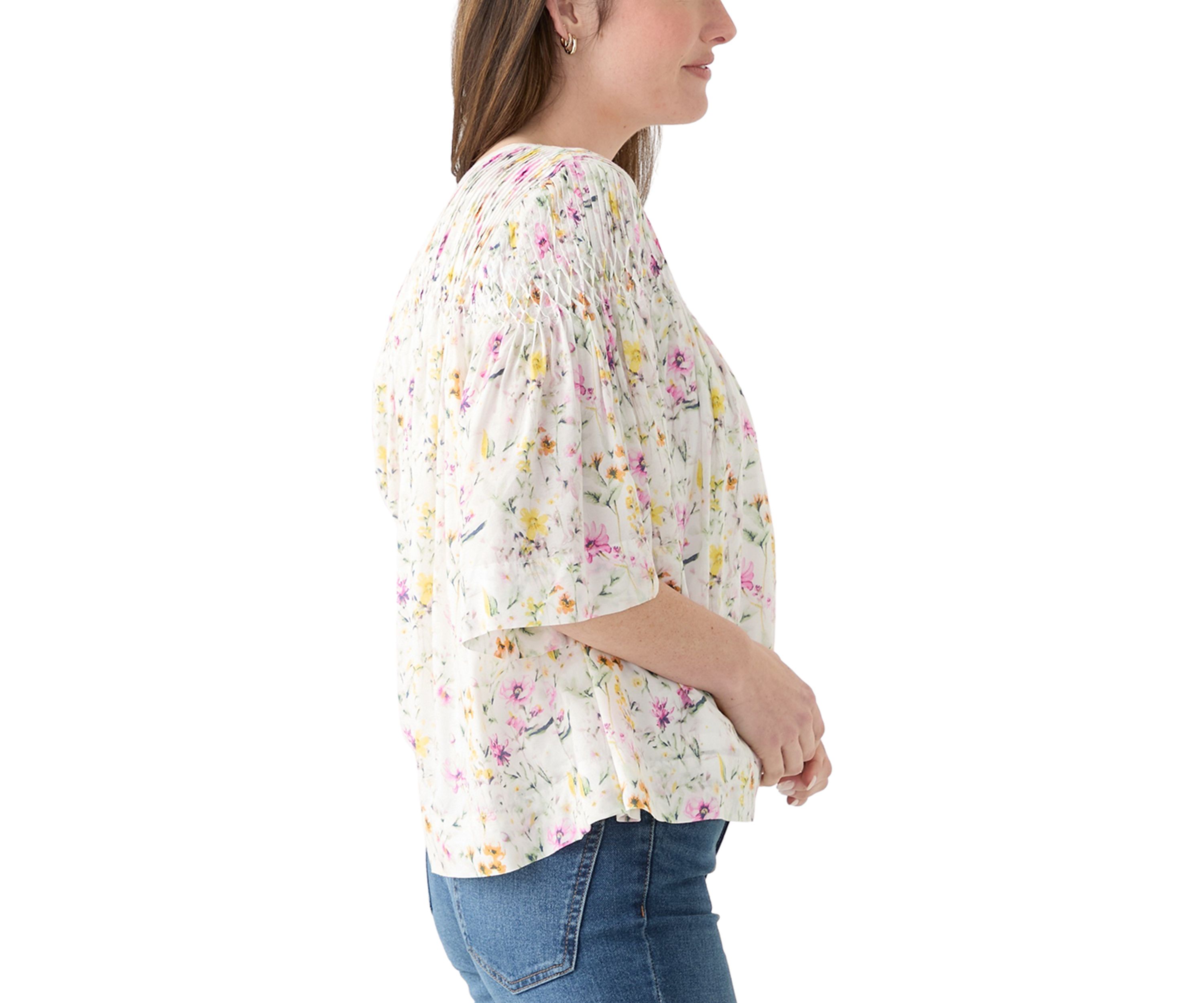 Womens 3/4 Sleeve Pintuck Top
