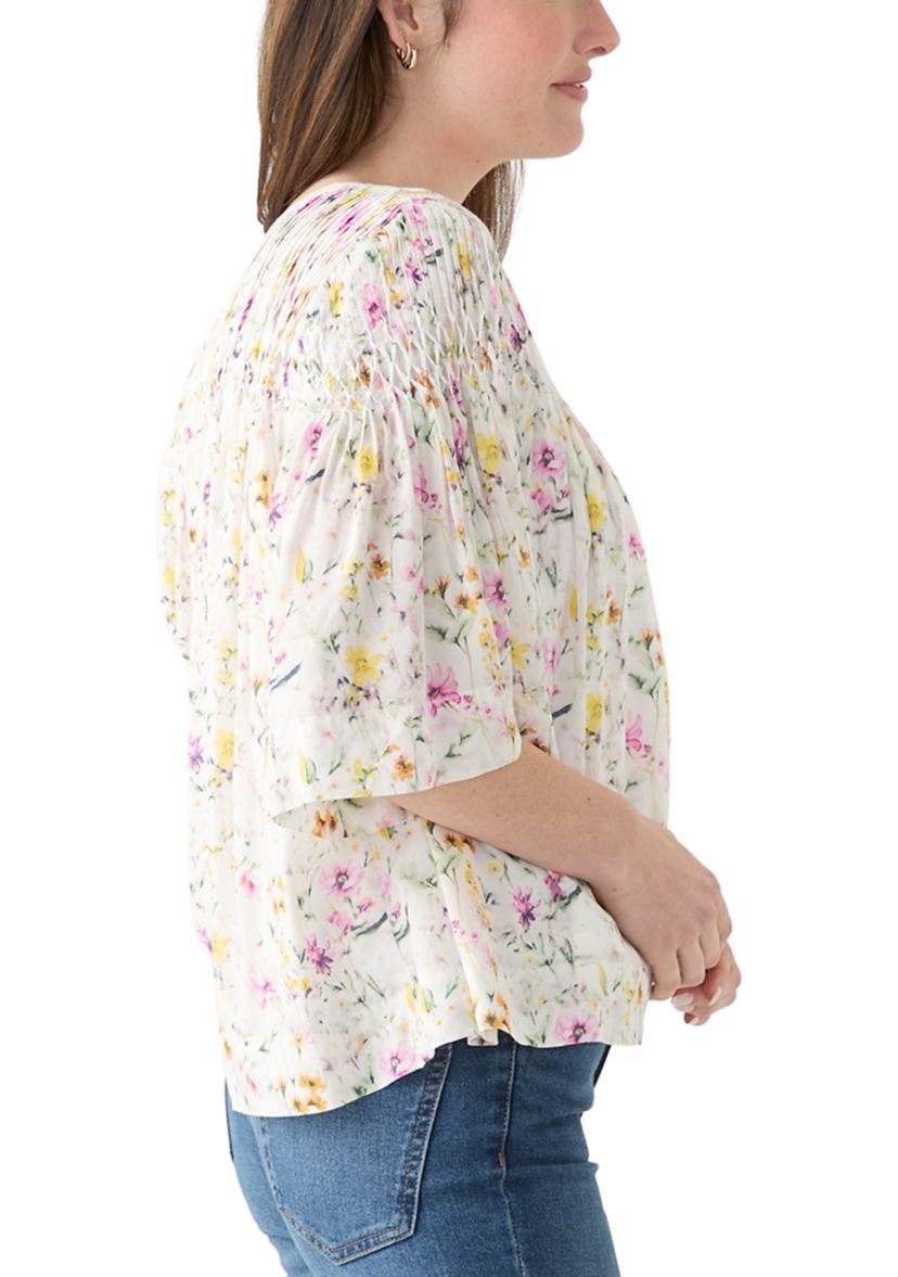 Womens 3/4 Sleeve Pintuck Top