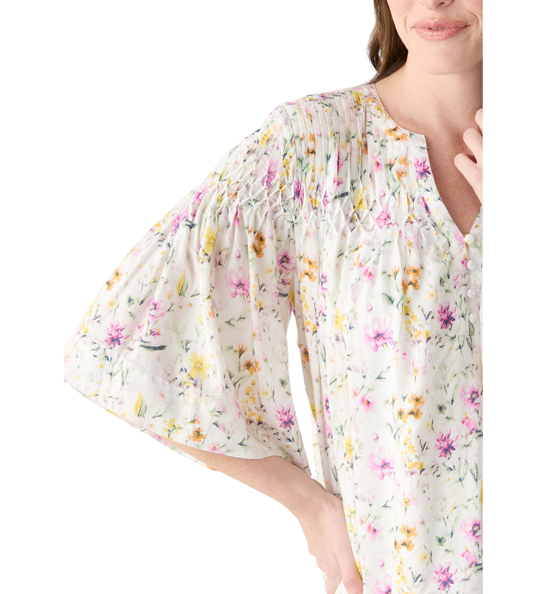 Womens 3/4 Sleeve Pintuck Top