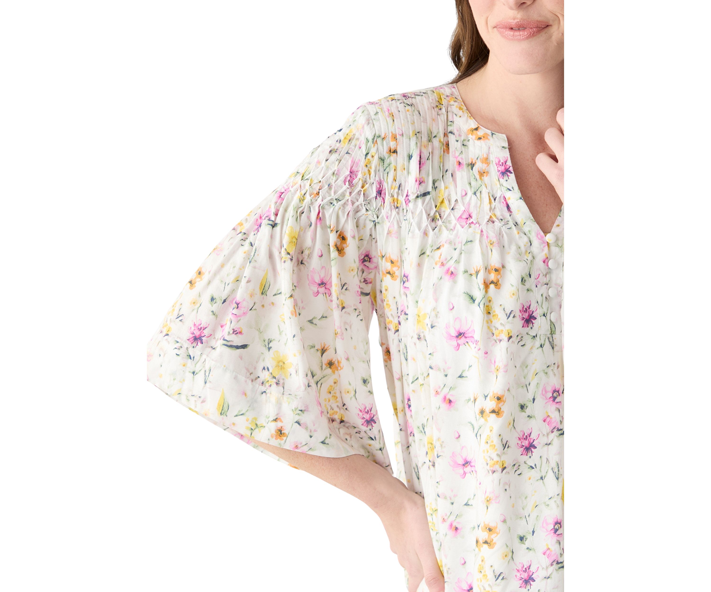 Womens 3/4 Sleeve Pintuck Top