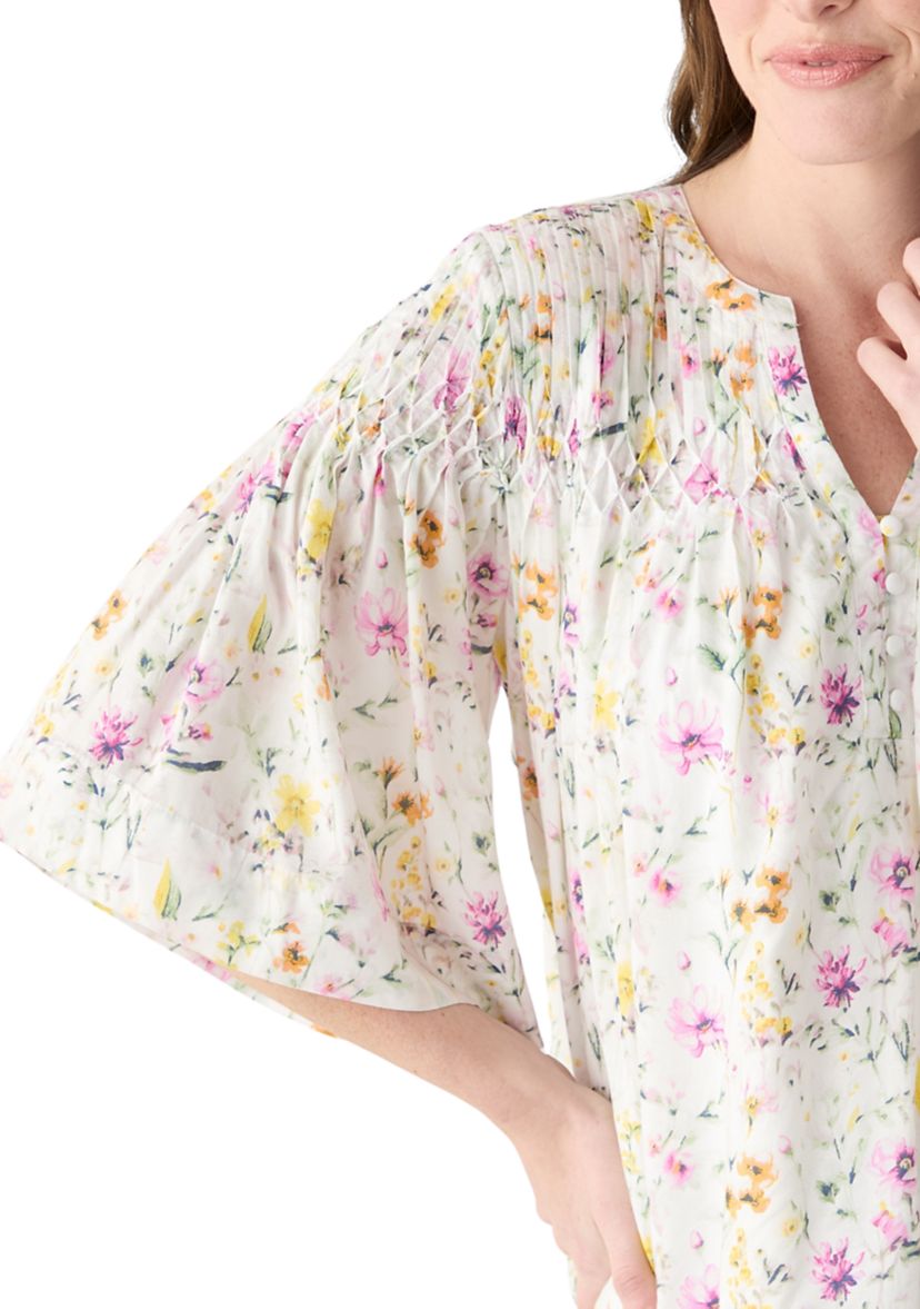 Womens 3/4 Sleeve Pintuck Top