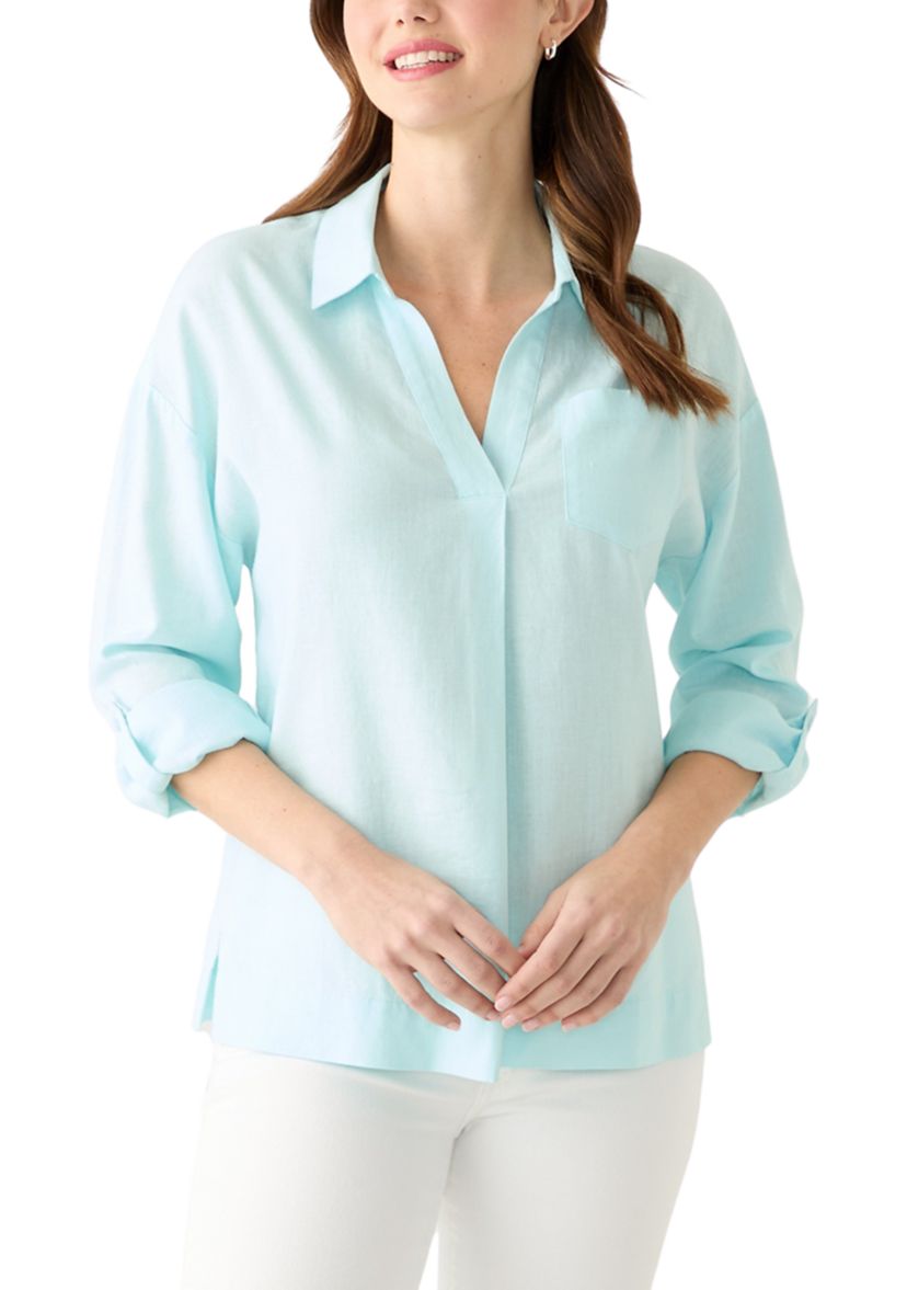 Womens Solid Button Down Top