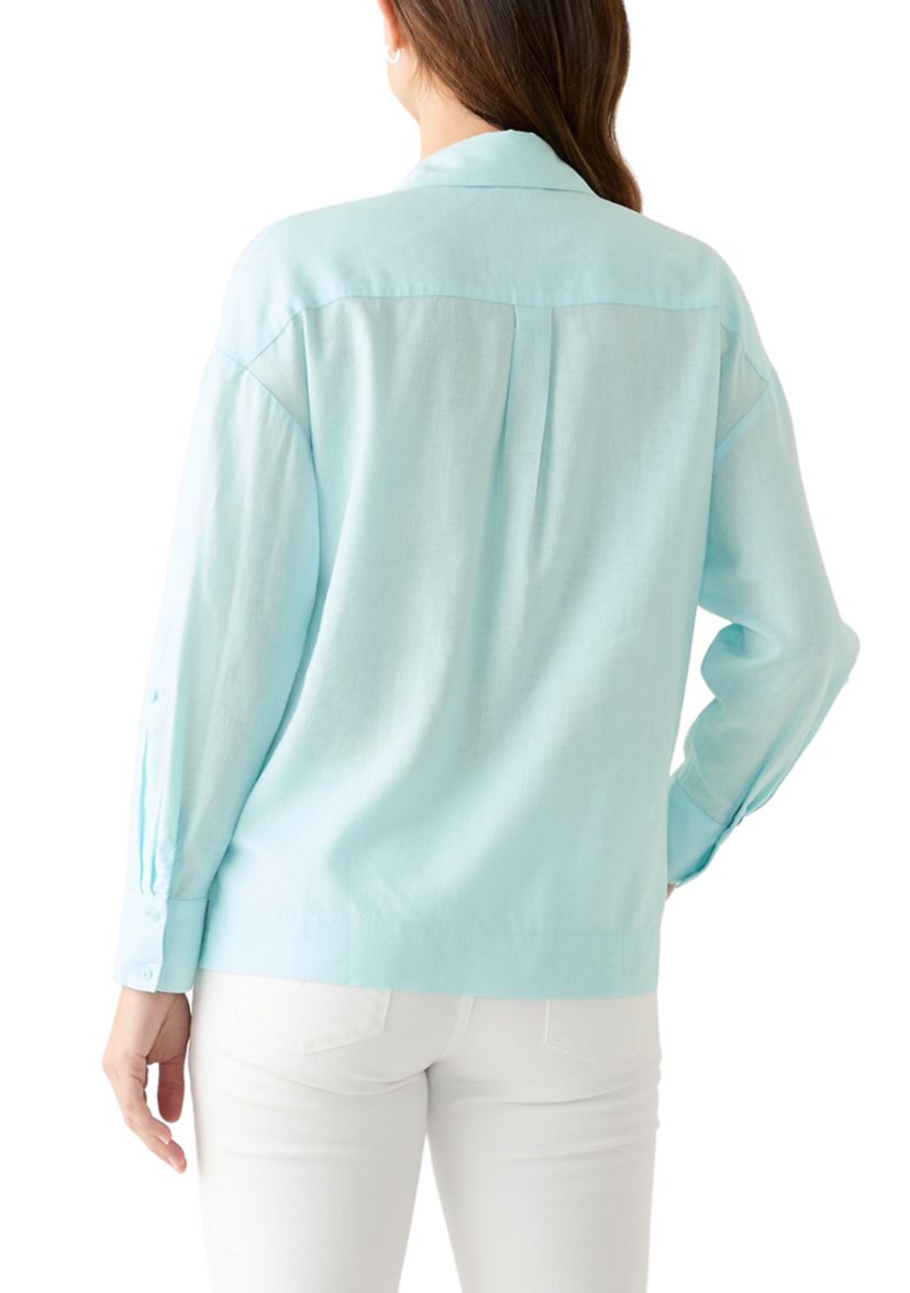 Womens Solid Button Down Top