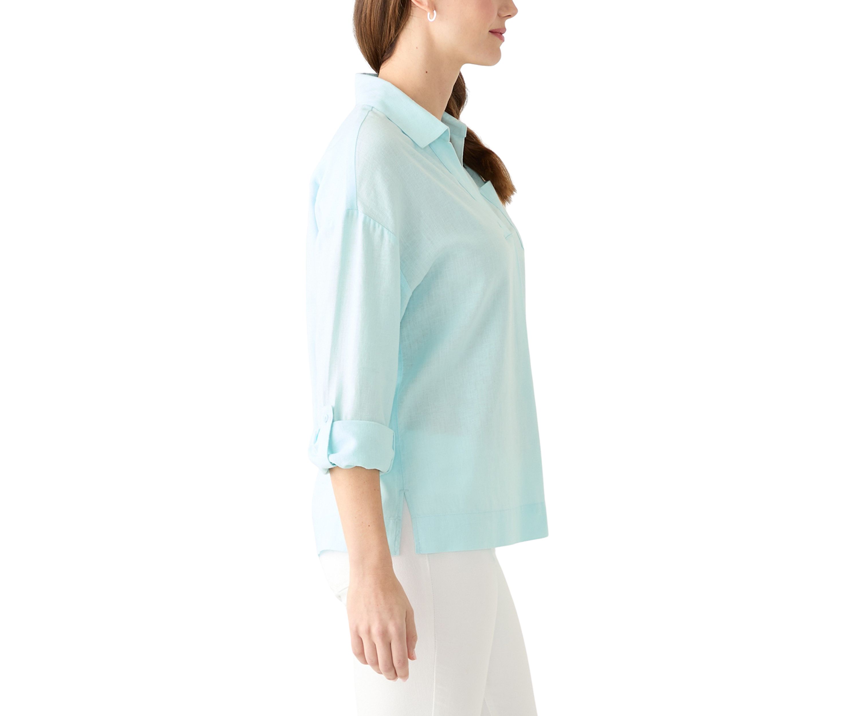Womens Solid Button Down Top