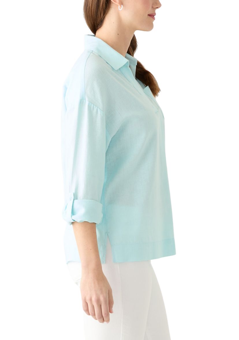 Womens Solid Button Down Top