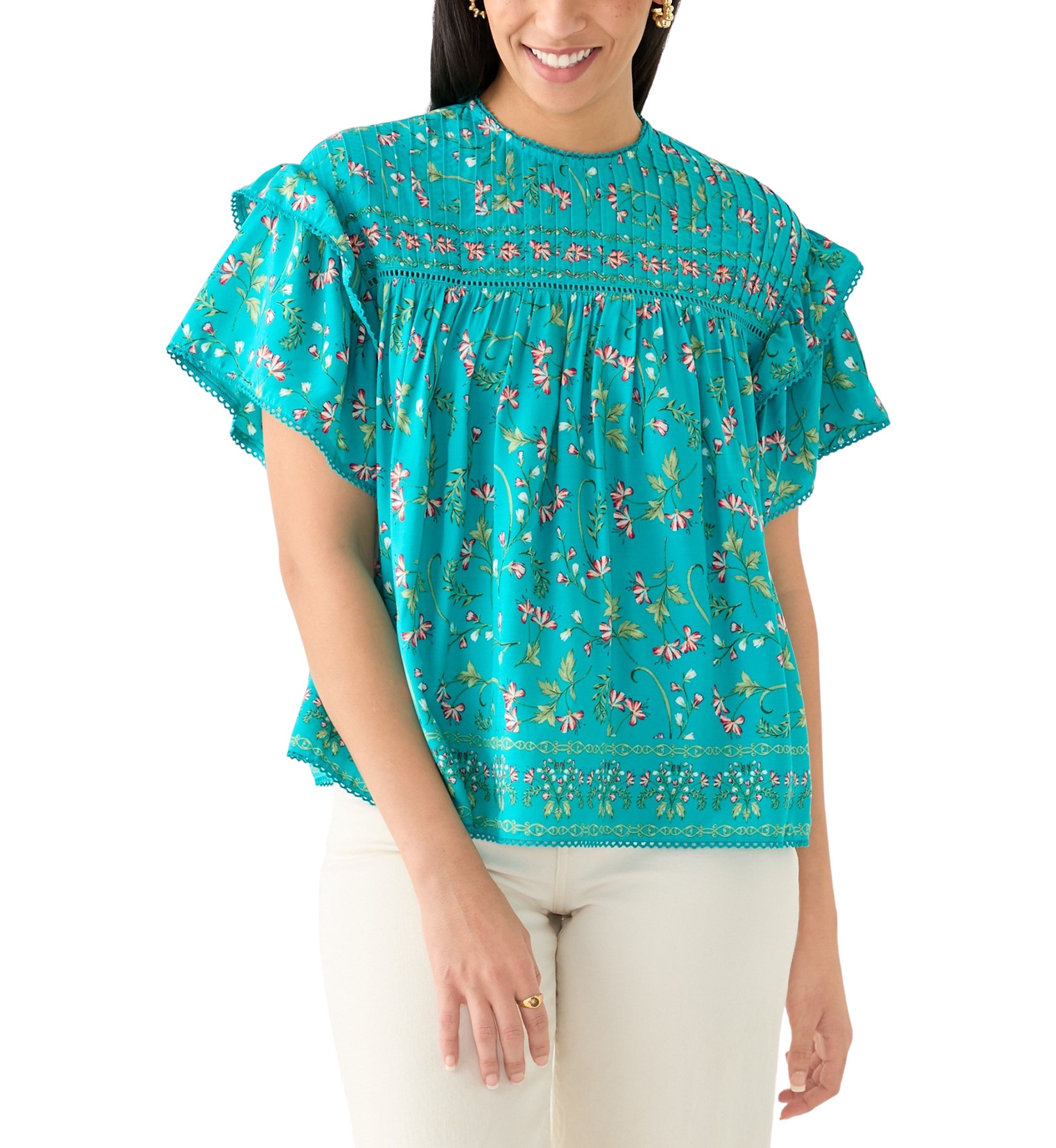 Womens Short Sleeve Pintuck Top