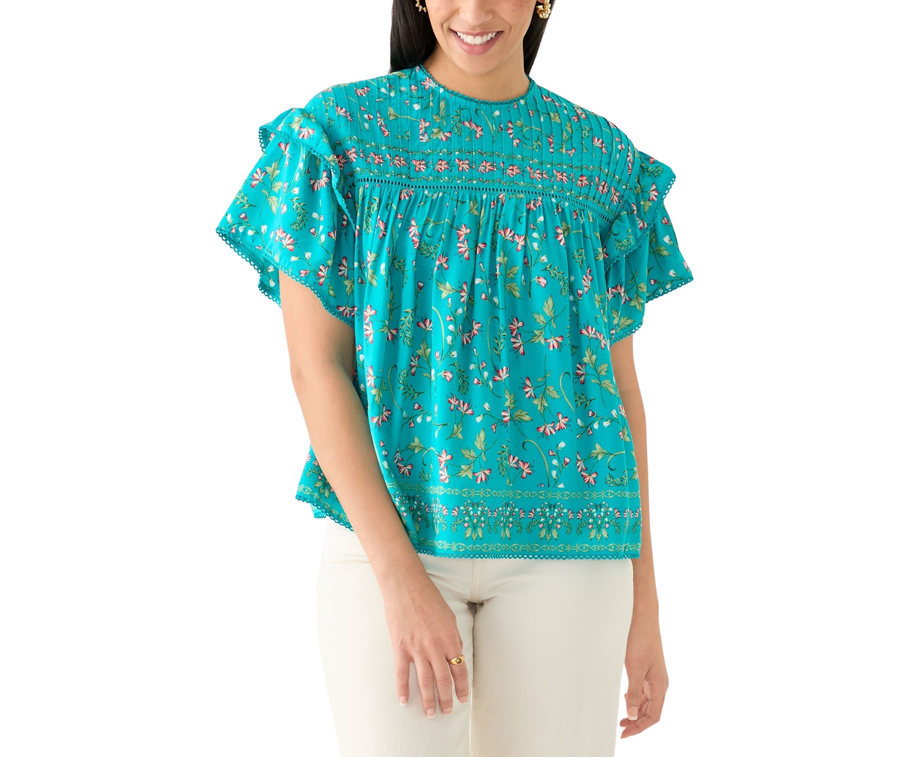 Womens Short Sleeve Pintuck Top