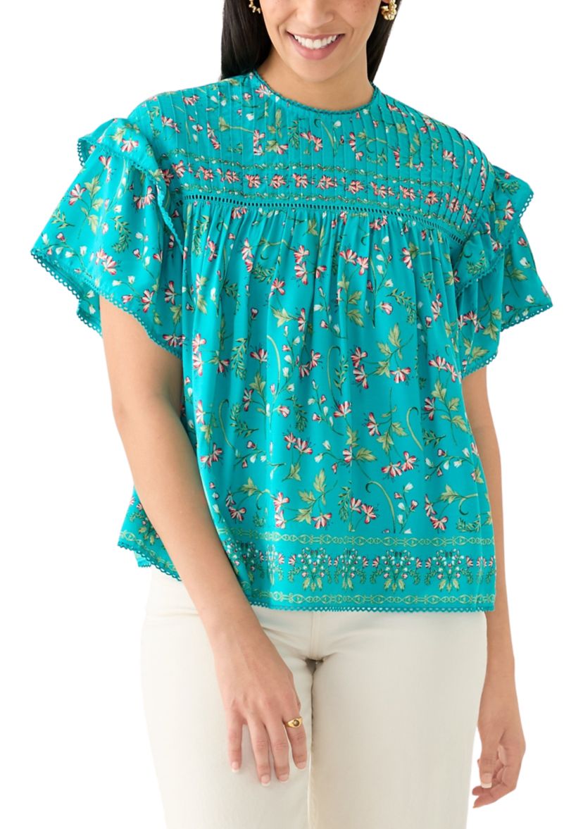 Womens Short Sleeve Pintuck Top