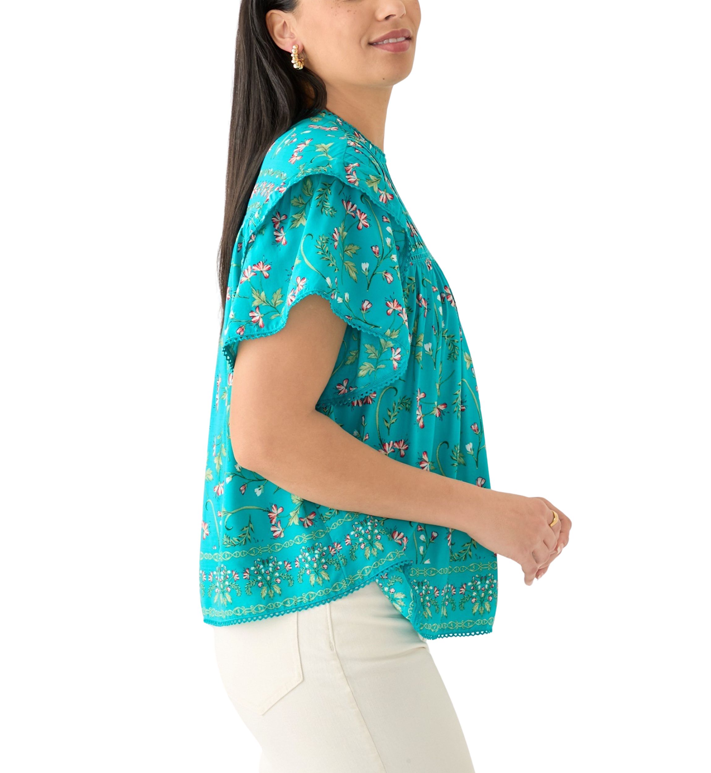 Womens Short Sleeve Pintuck Top