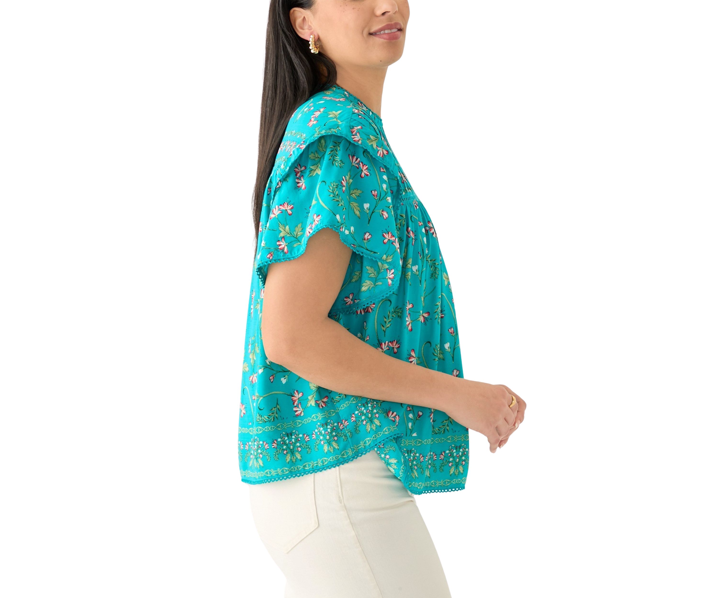 Womens Short Sleeve Pintuck Top