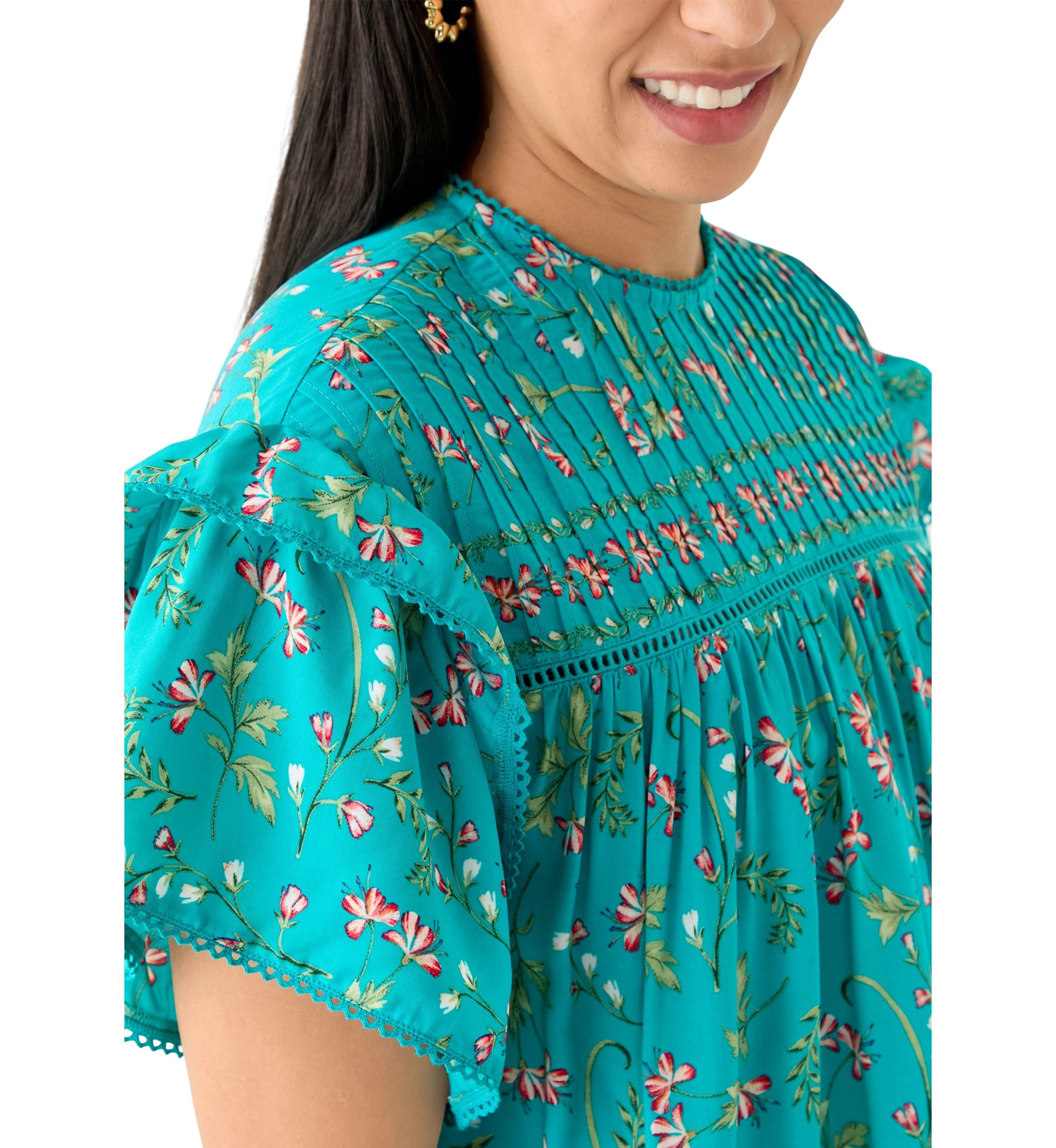 Womens Short Sleeve Pintuck Top