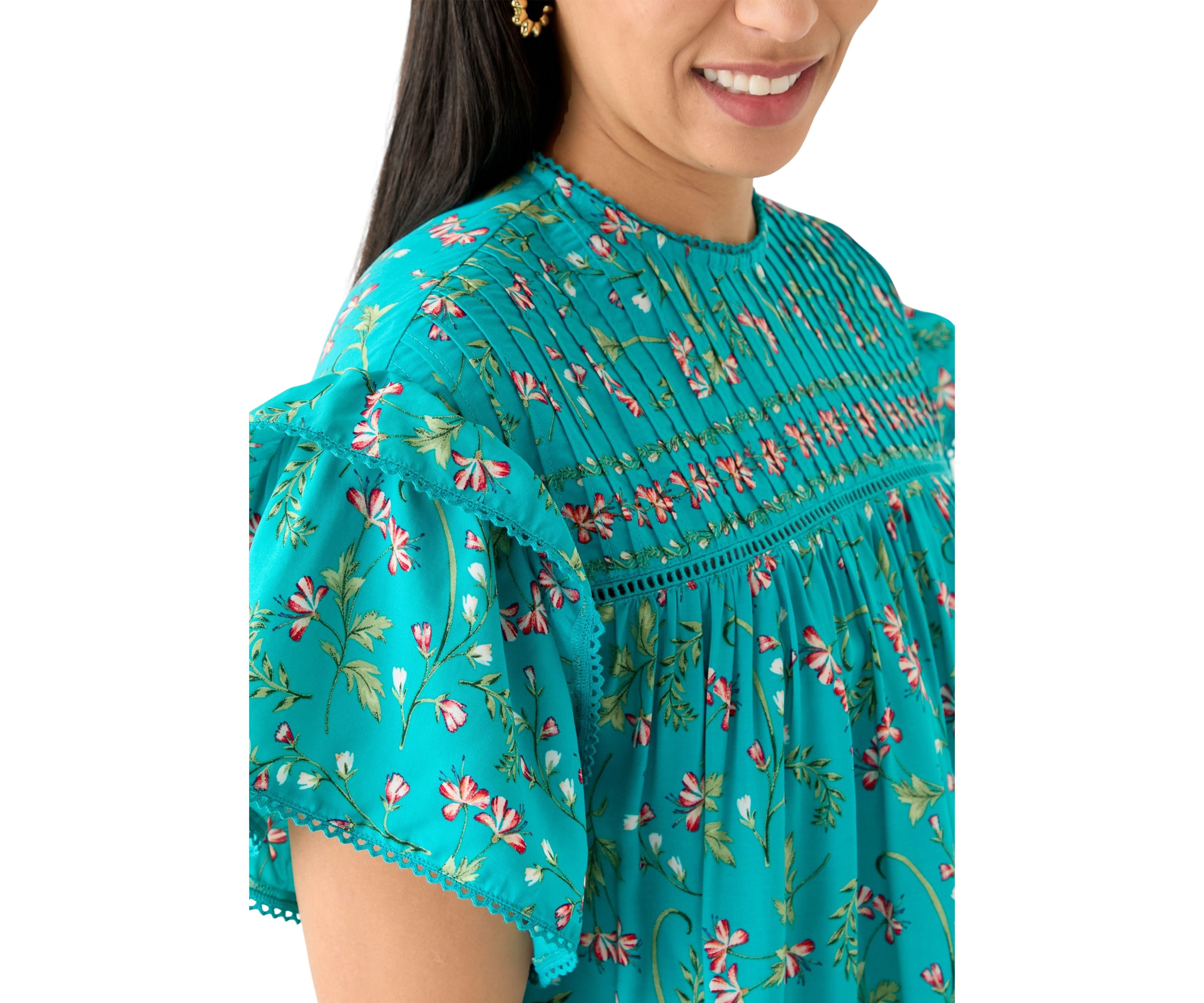 Womens Short Sleeve Pintuck Top