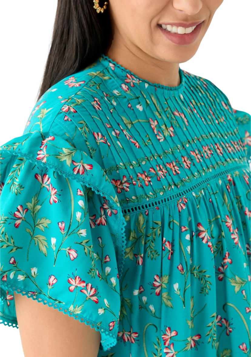 Womens Short Sleeve Pintuck Top