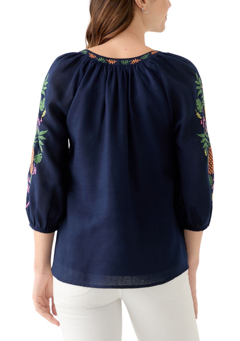 Womens 3/4 Embroidered Sleeve Top