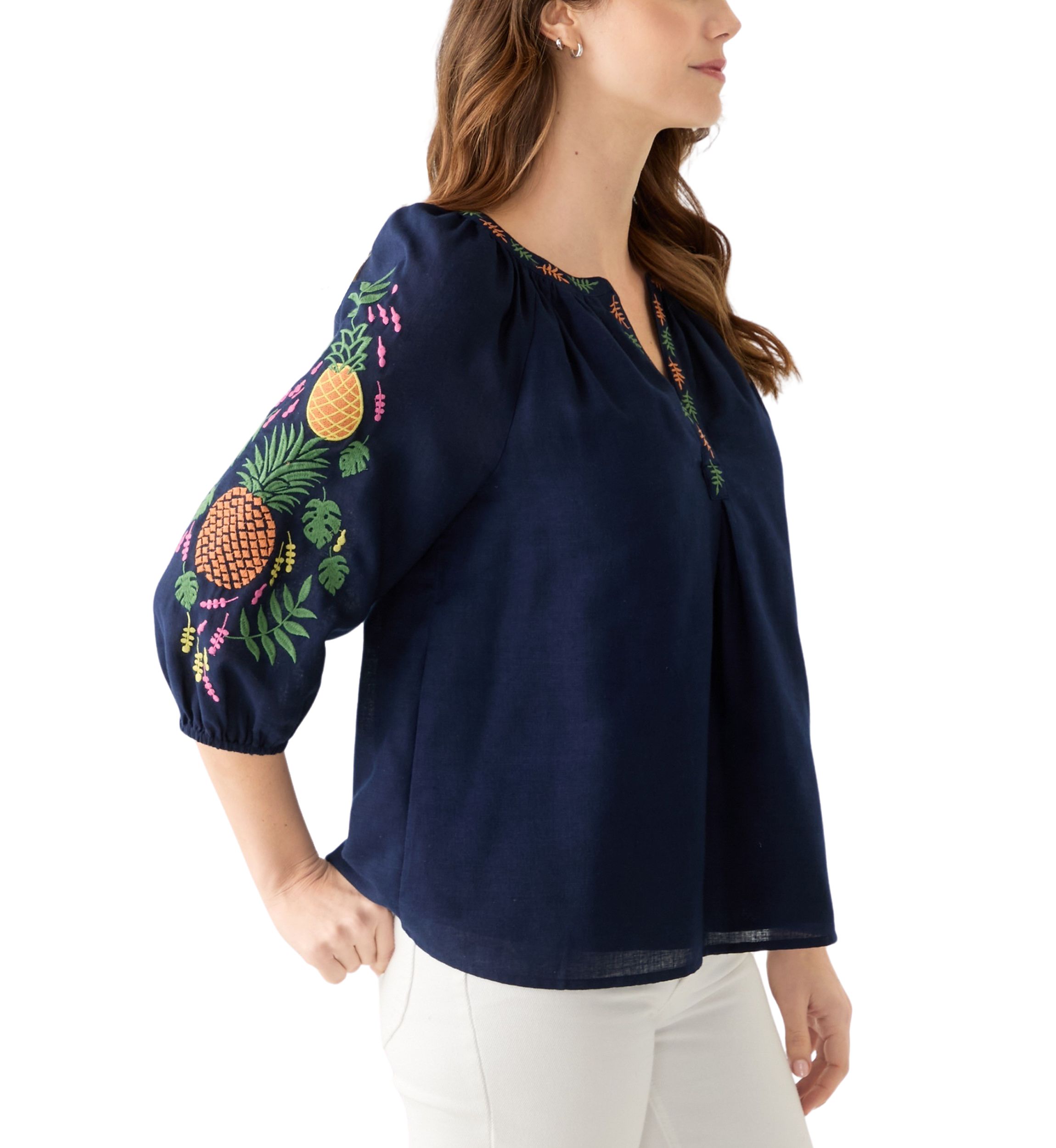 Womens 3/4 Embroidered Sleeve Top