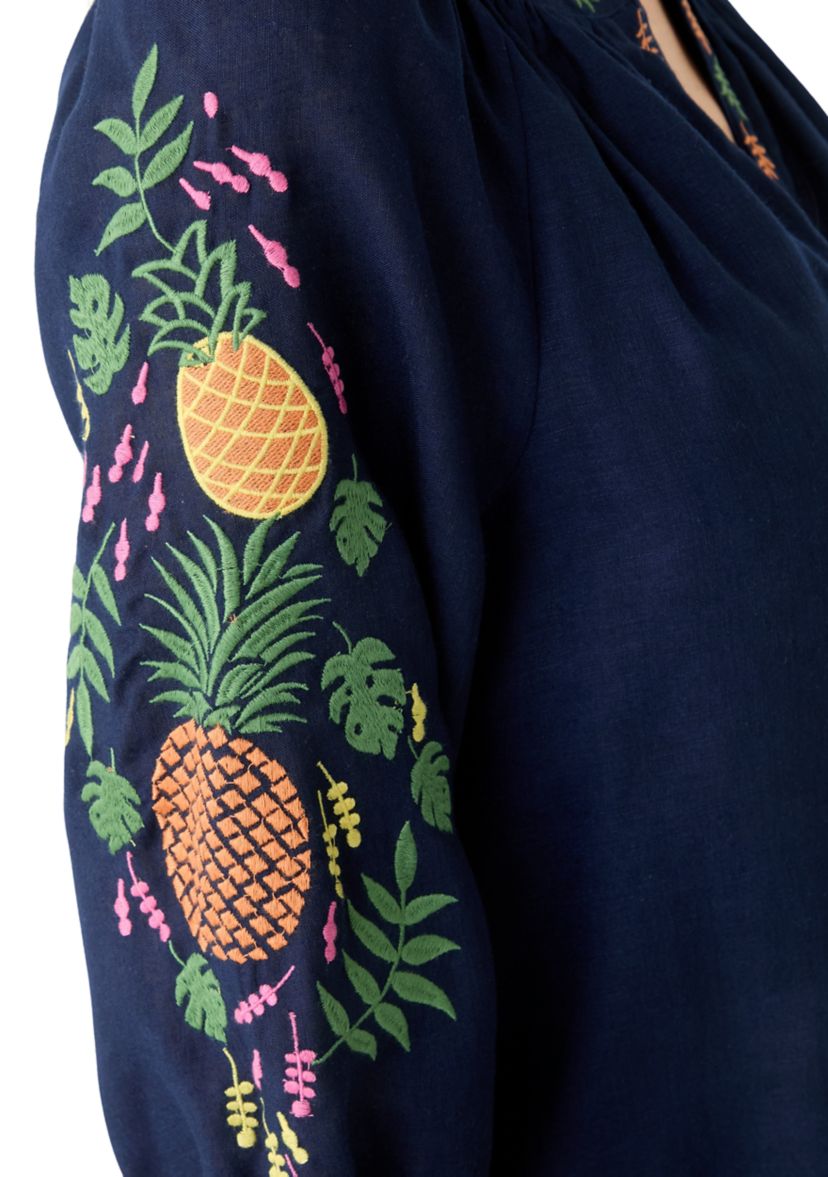 Womens 3/4 Embroidered Sleeve Top