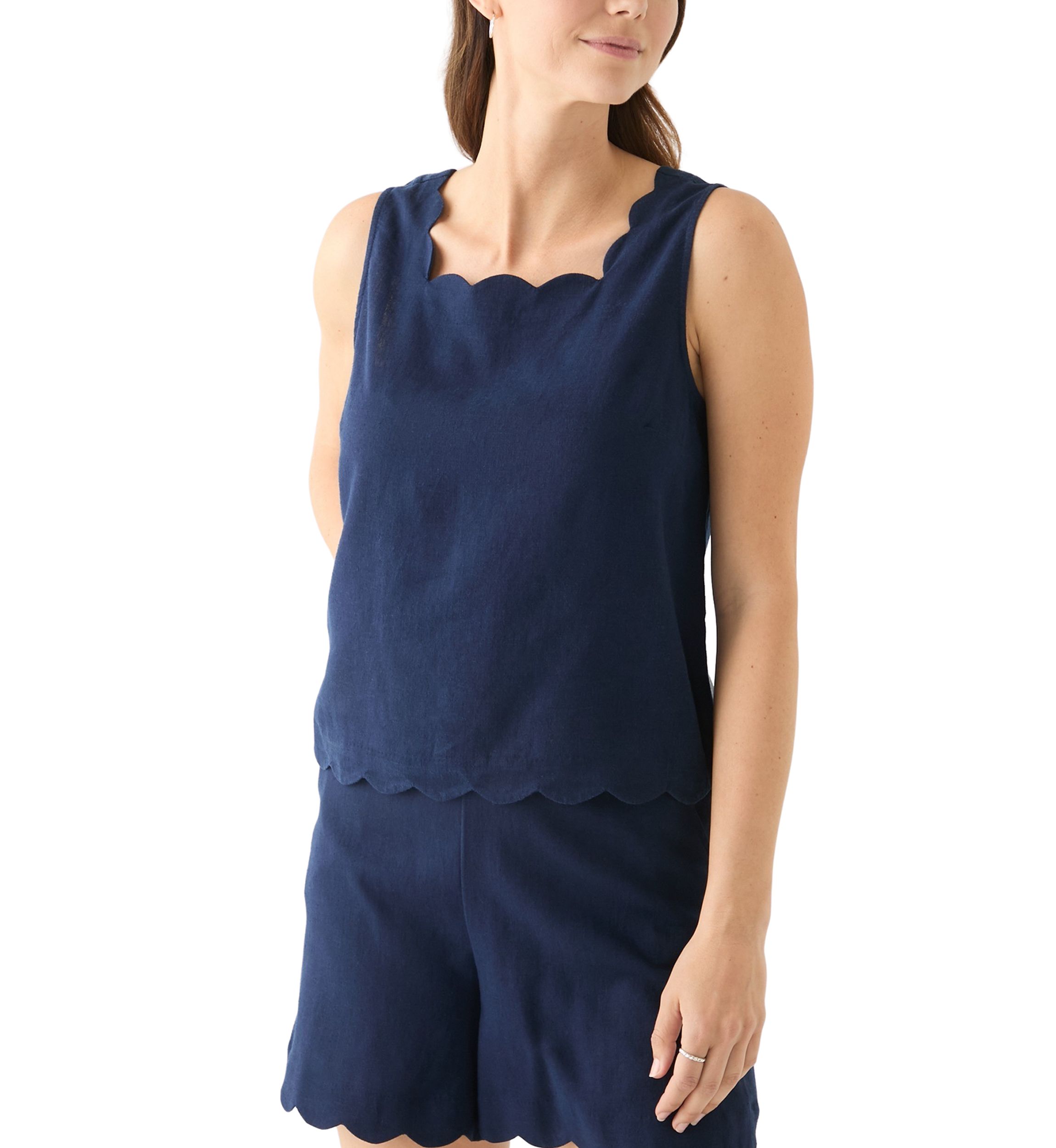 Womens Sleeveless Scallop Tank Top