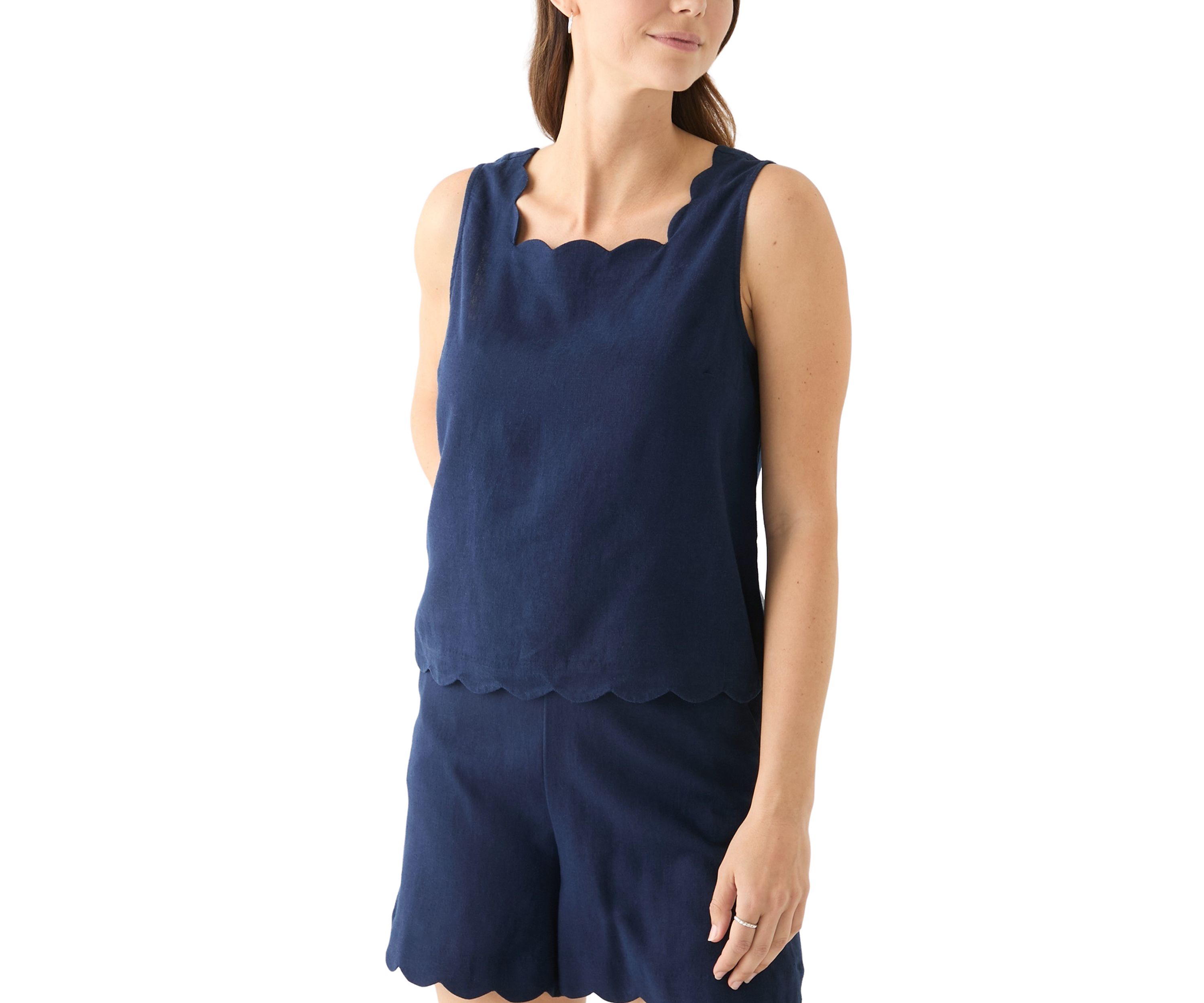 Womens Sleeveless Scallop Tank Top