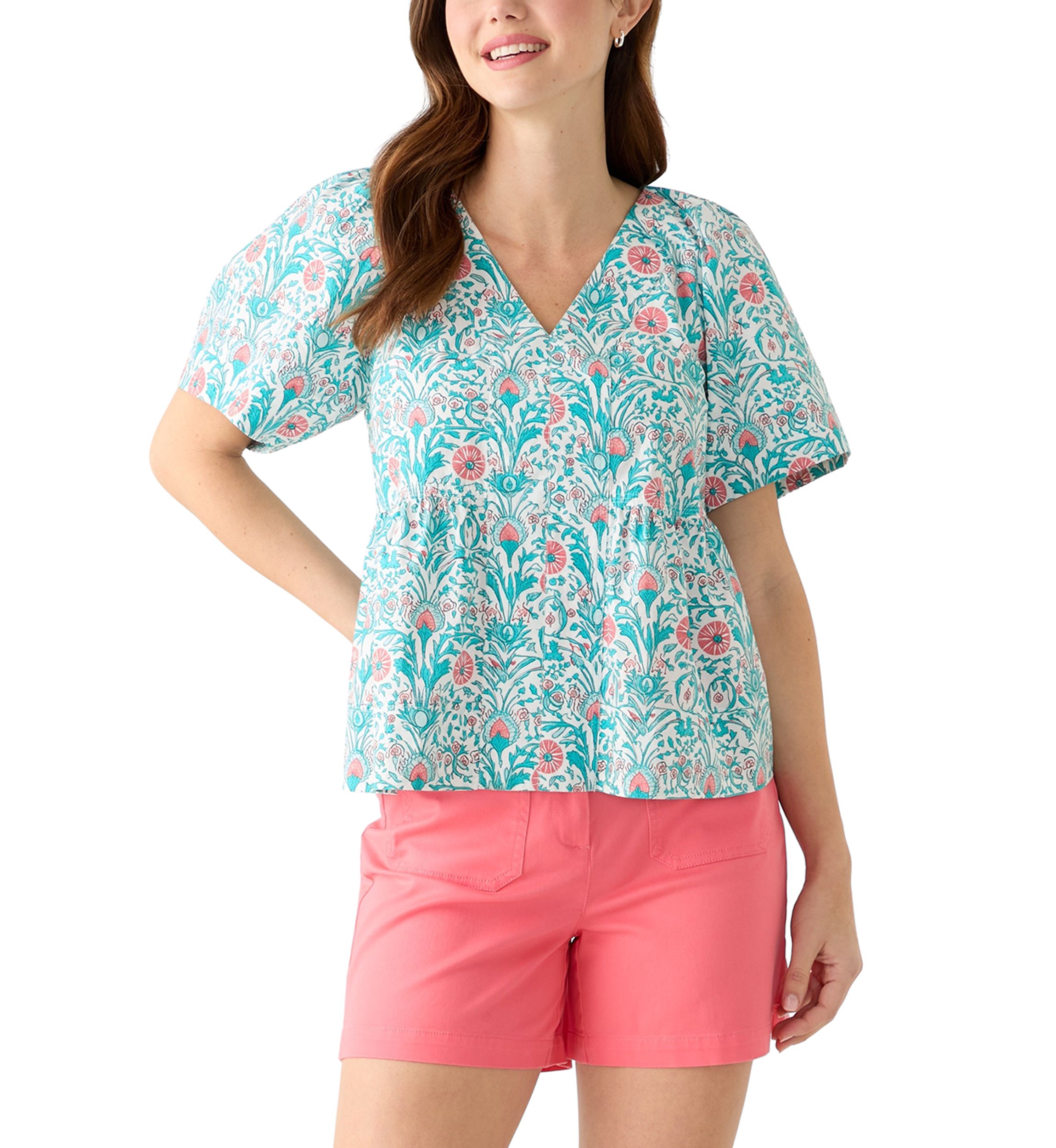 Womens Pleated Shoulder Printed Top