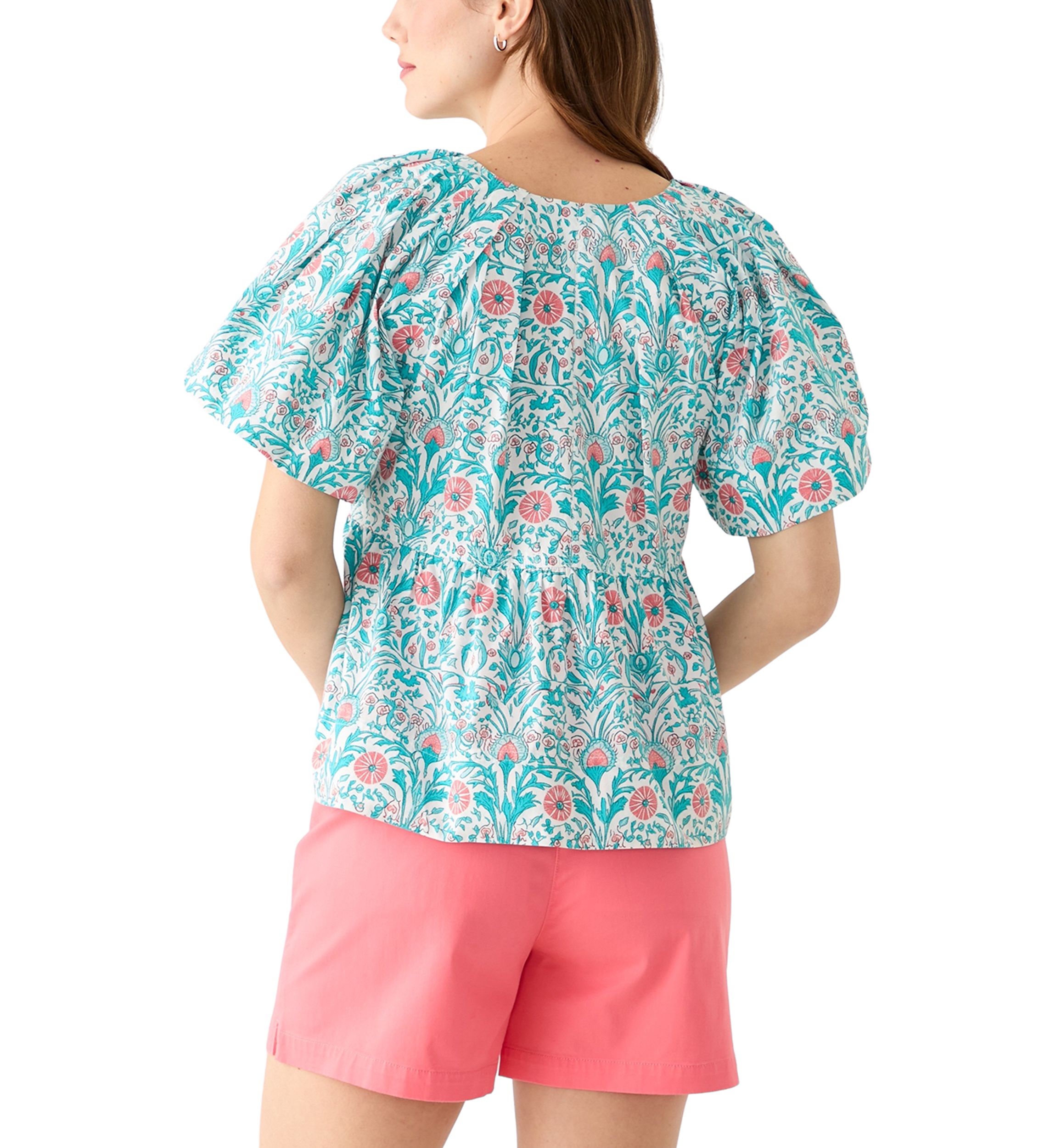 Womens Pleated Shoulder Printed Top
